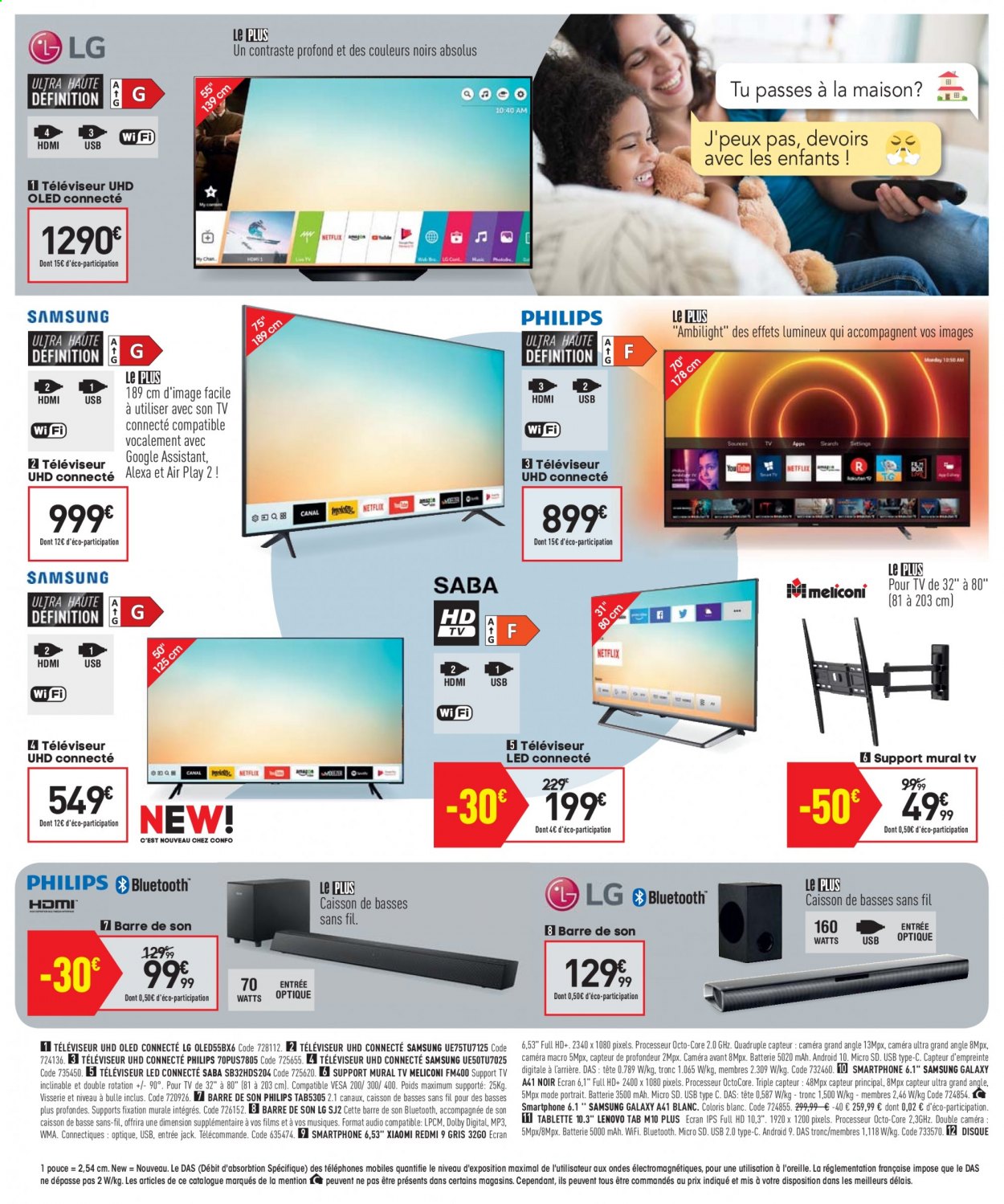 thumbnail - Catalogue Conforama - 30/03/2021 - 26/04/2021 - Produits soldés - Philips, Samsung, LG, Xiaomi, Lenovo, smartphone, tablette, caméra, téléviseur LED, barre de son. Page 30.