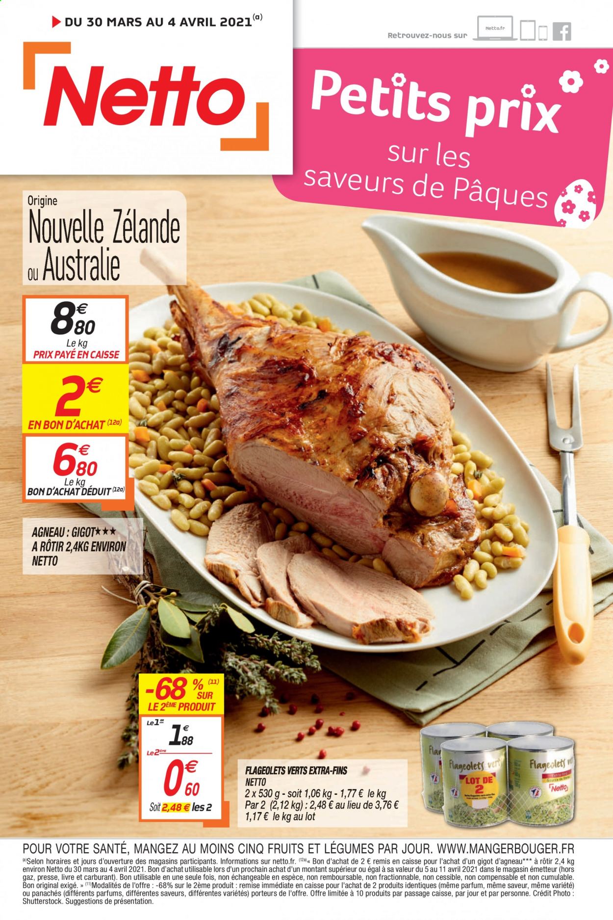 thumbnail - Catalogue Netto - 30/03/2021 - 04/04/2021 - Produits soldés - gigot d'agneau, viande d'agneau, livre. Page 1.