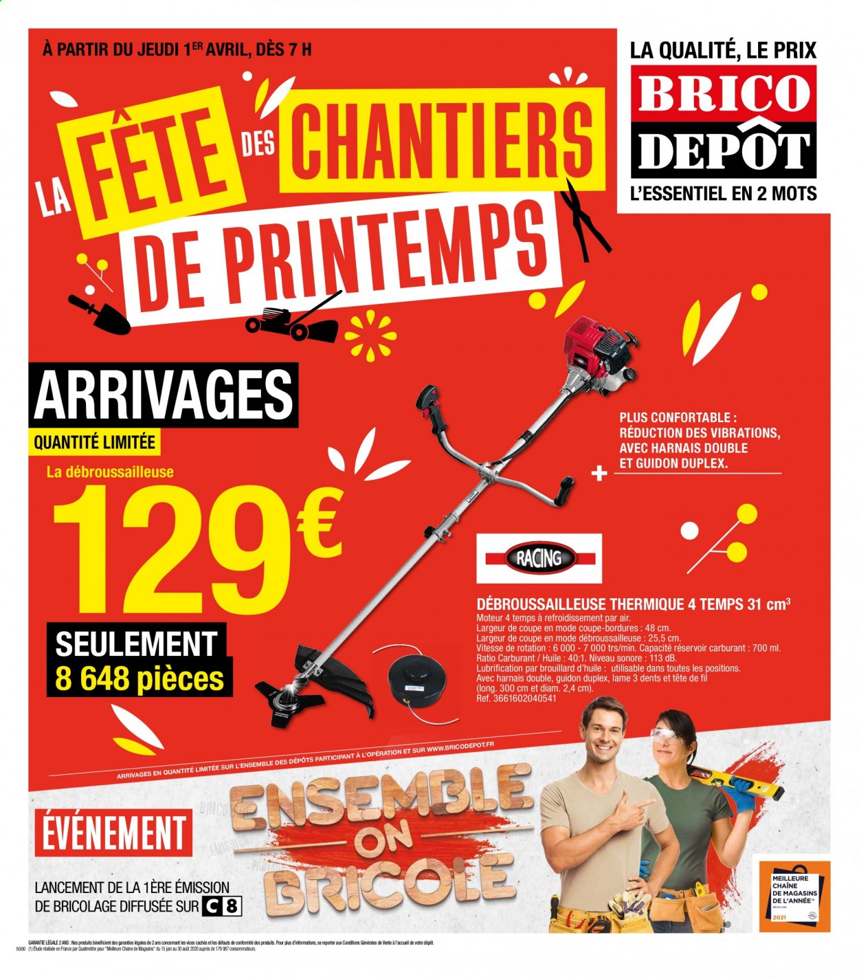 thumbnail - Catalogue Brico Dépôt - 02/04/2021 - 15/04/2021 - Produits soldés - débroussailleuse, coupe-bordures. Page 1.