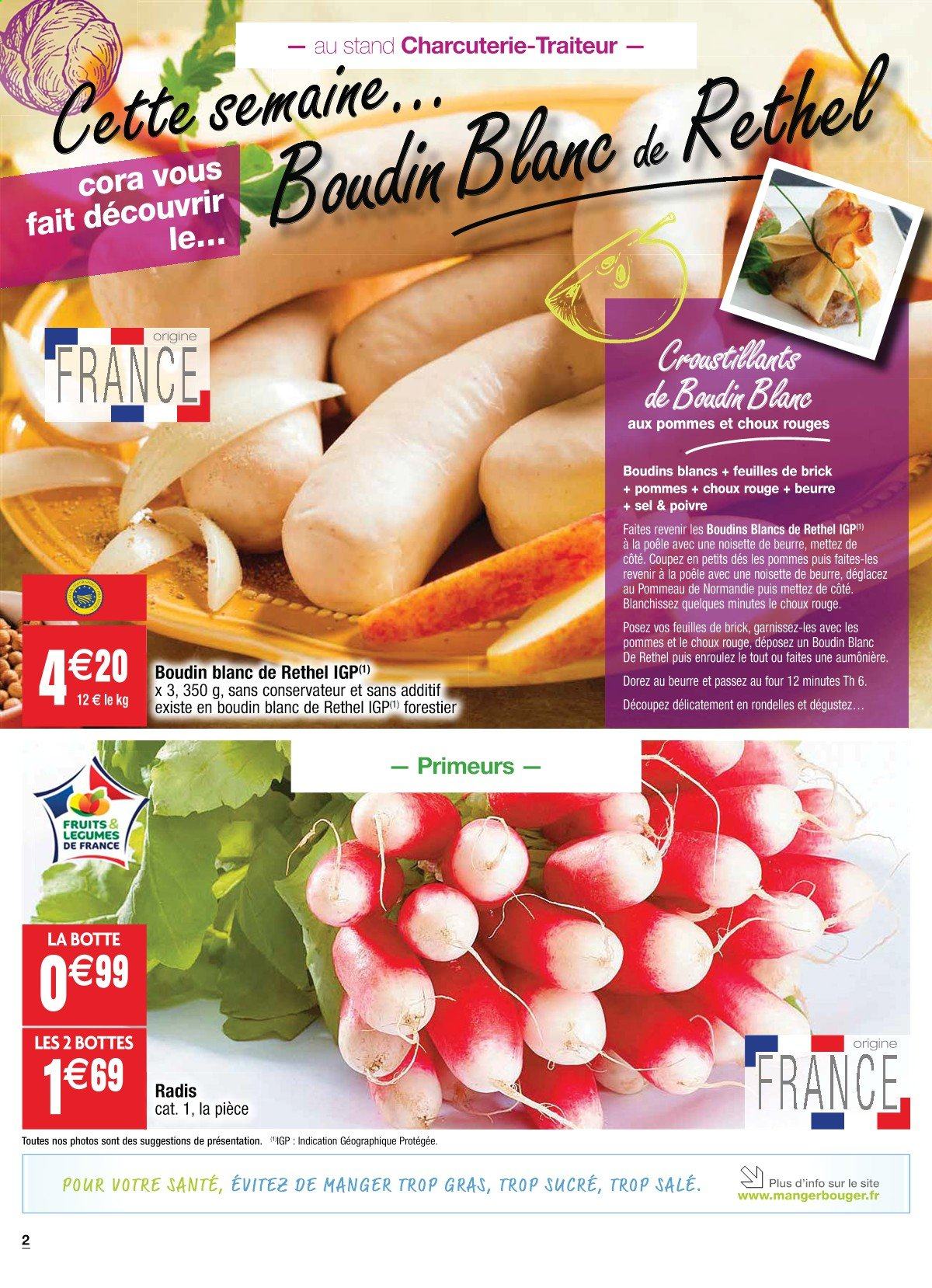 thumbnail - Catalogue Cora - 01/04/2021 - 03/04/2021 - Produits soldés - poêle, bottes, radis, boudin de viande, boudin blanc, apéritif. Page 2.