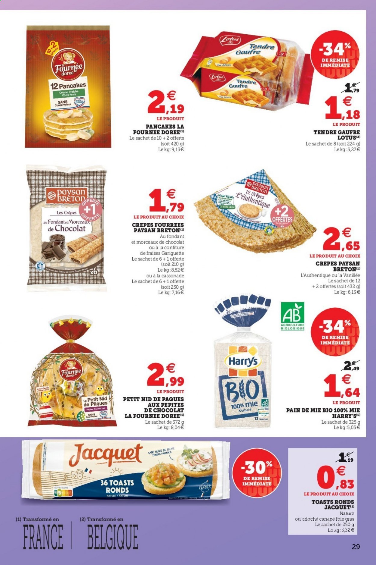 thumbnail - Catalogue SUPER U - 30/03/2021 - 03/04/2021 - Produits soldés - pain, pain de mie, toast, La Fournée Dorée, crêpes, foie gras, crème fraîche, Lotus, cassonade. Page 29.