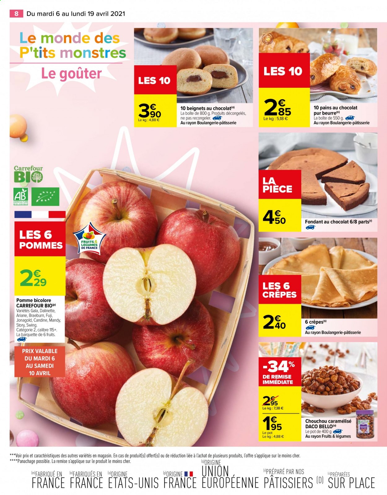 thumbnail - Catalogue Carrefour Hypermarchés - 06/04/2021 - 19/04/2021 - Produits soldés - beignets, pain au chocolat, crêpes. Page 8.