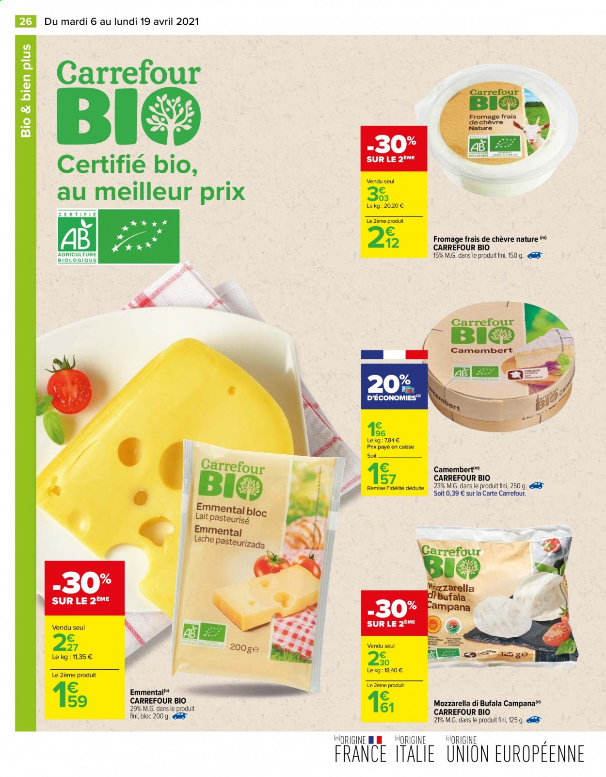 thumbnail - Catalogue Carrefour Hypermarchés - 06/04/2021 - 19/04/2021 - Produits soldés - emmental, camembert, fromage, fromage frais, mozzarella. Page 29.