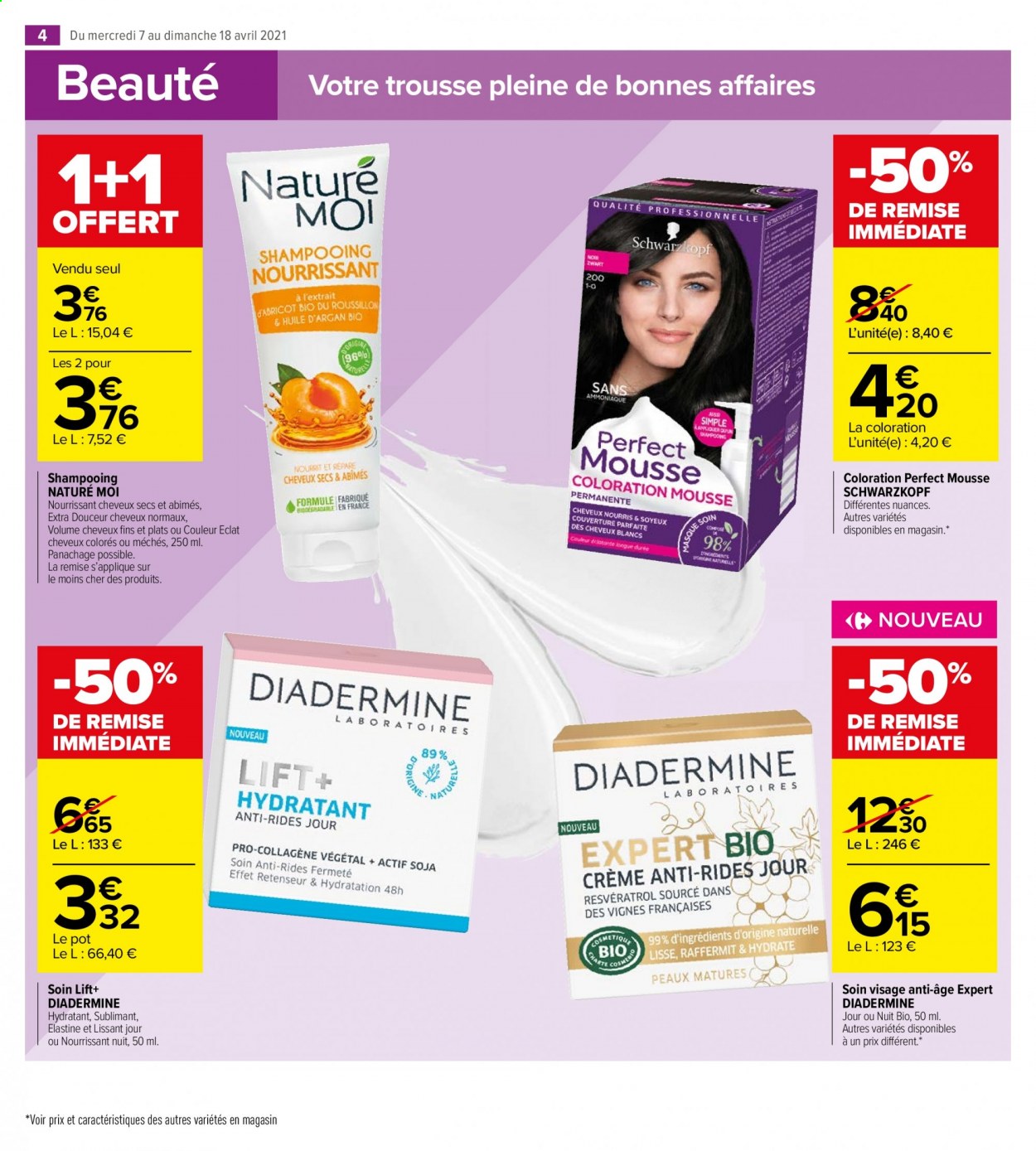 thumbnail - Catalogue Carrefour Market - 07/04/2021 - 18/04/2021 - Produits soldés - shampooing, Schwarzkopf, Diadermine, mèches, trousse. Page 4.