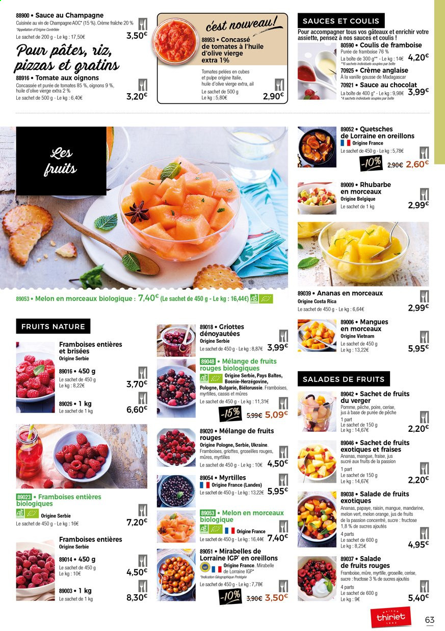 thumbnail - Catalogue Thiriet - 01/04/2021 - 27/04/2021 - Produits soldés - rhubarbe, pizza, crème fraîche, mélange de fruits rouges, sucre, riz, huile d'olive vierge extra, huile d'olive. Page 65.