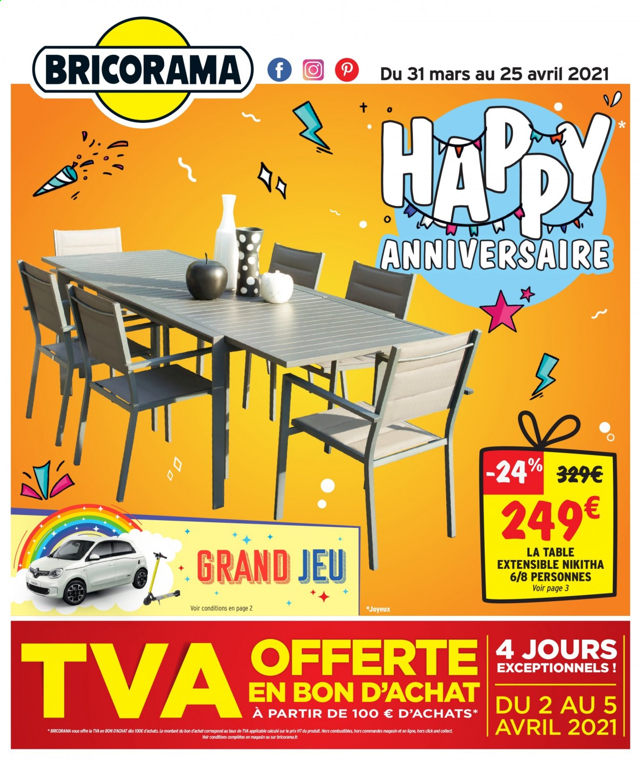 thumbnail - Catalogue Bricorama - 31/03/2021 - 25/04/2021 - Produits soldés - table, table extensible. Page 1.