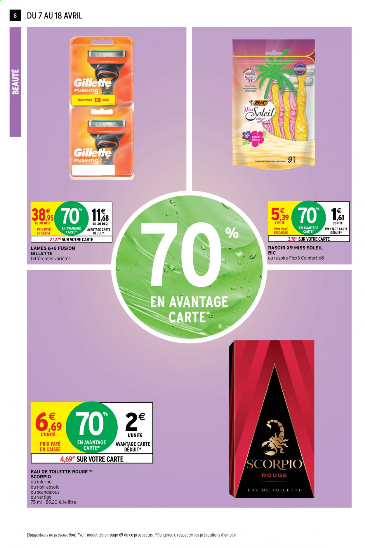 thumbnail - Catalogue Intermarché Super - 07/04/2021 - 18/04/2021 - Produits soldés - eau de toilette, BIC, Gillette, rasoir. Page 8.