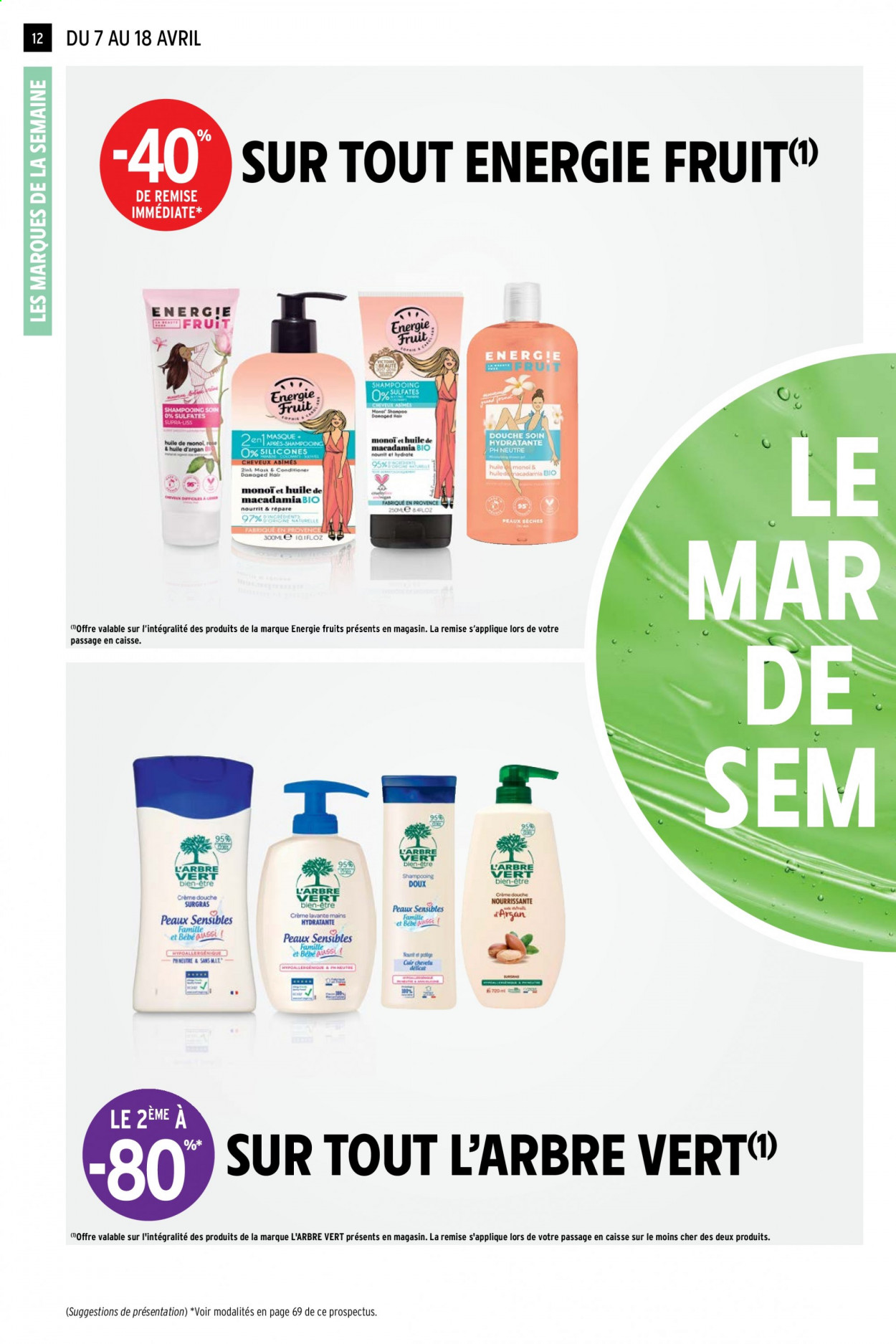 thumbnail - Catalogue Intermarché Super - 07/04/2021 - 18/04/2021 - Produits soldés - L'Arbre Vert, crème de douche, crème lavante, shampooing, masque. Page 12.