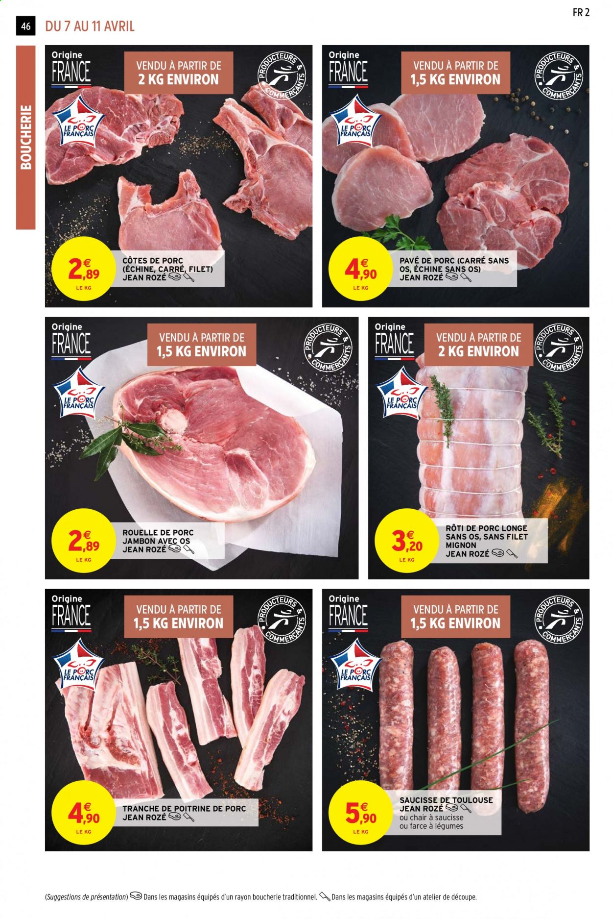 thumbnail - Catalogue Intermarché Super - 07/04/2021 - 18/04/2021 - Produits soldés - côtes de porc, filet mignon, rôti de porc, poitrine de porc, viande de porc, longe de porc, chair à saucisse, jambon. Page 46.