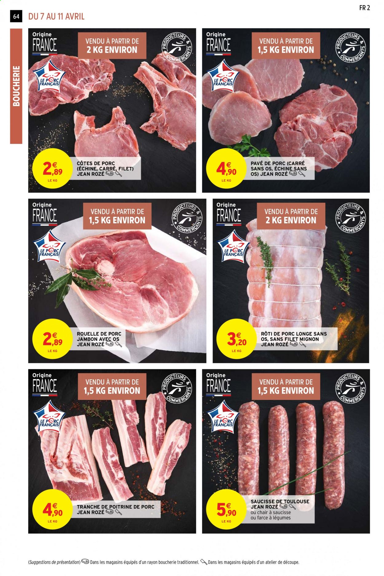 thumbnail - Catalogue Intermarché Hyper - 07/04/2021 - 18/04/2021 - Produits soldés - côtes de porc, filet mignon, rôti de porc, poitrine de porc, viande de porc, longe de porc, chair à saucisse, jambon. Page 64.