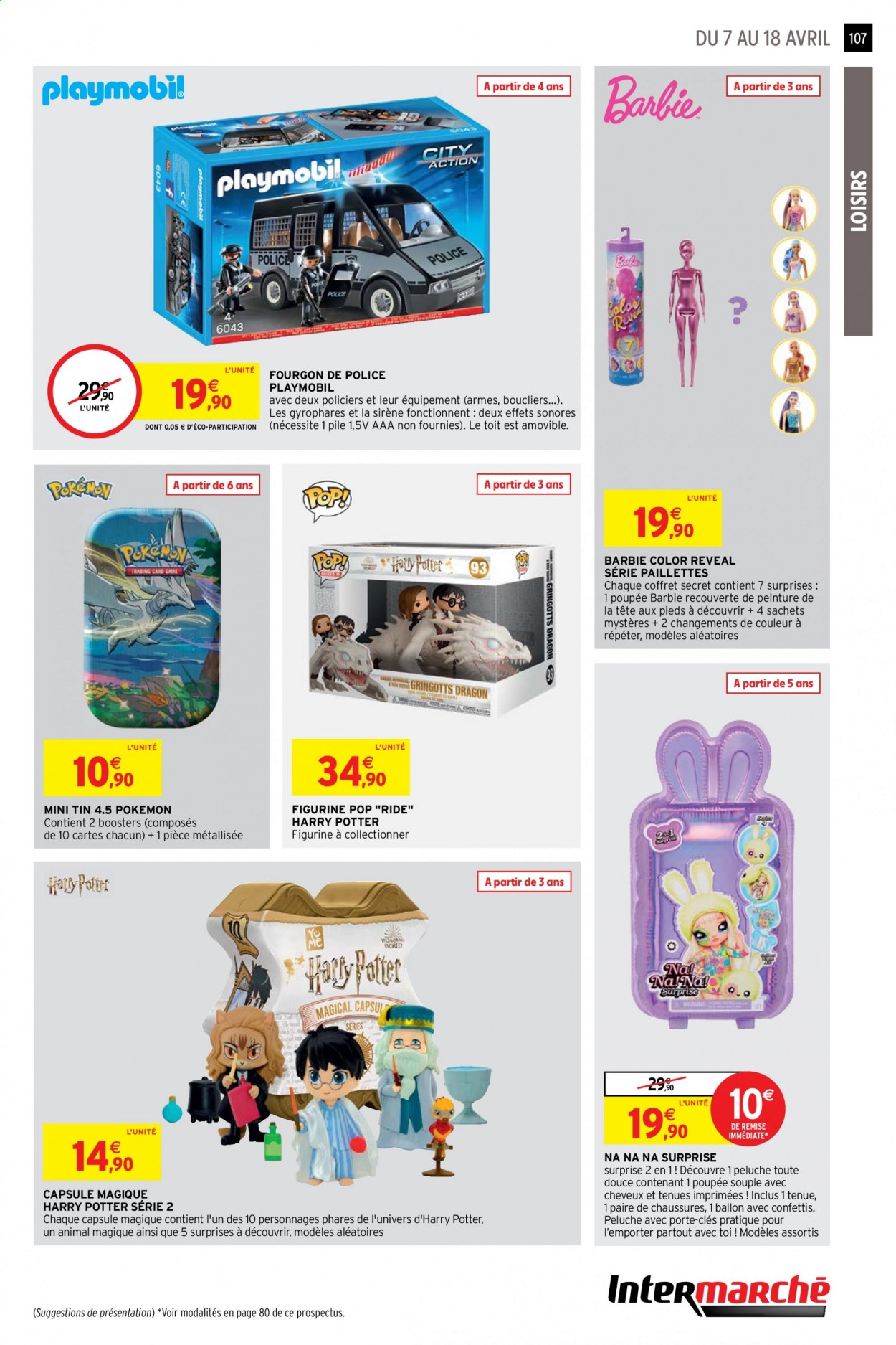 thumbnail - Catalogue Intermarché Hyper - 07/04/2021 - 18/04/2021 - Produits soldés - Harry Potter, Pokémon, Barbie, figurine, coffret, porte-clés, ballon, poupée, Playmobil, peluche. Page 107.