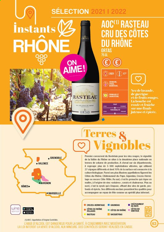 thumbnail - Catalogue E.Leclerc - Produits soldés - Côtes du Rhône, apéritif, lavande. Page 63.