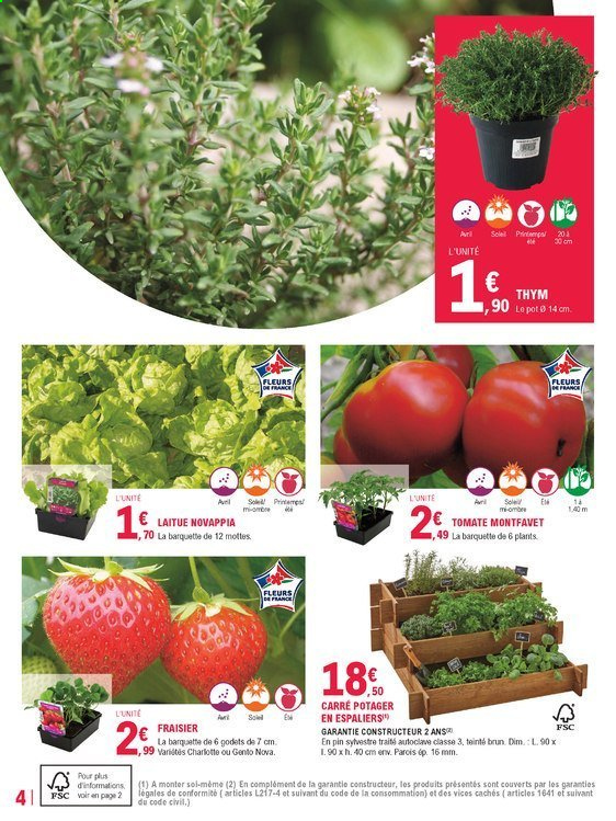 thumbnail - Catalogue E.Leclerc - 06/04/2021 - 17/04/2021 - Produits soldés - fraisier, thym, fleur, carré potager. Page 4.