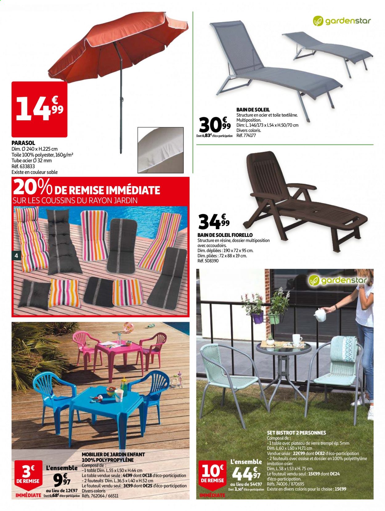 thumbnail - Catalogue Auchan - 07/04/2021 - 18/04/2021 - Produits soldés - table, fauteuil, bain de soleil, parasol. Page 4.