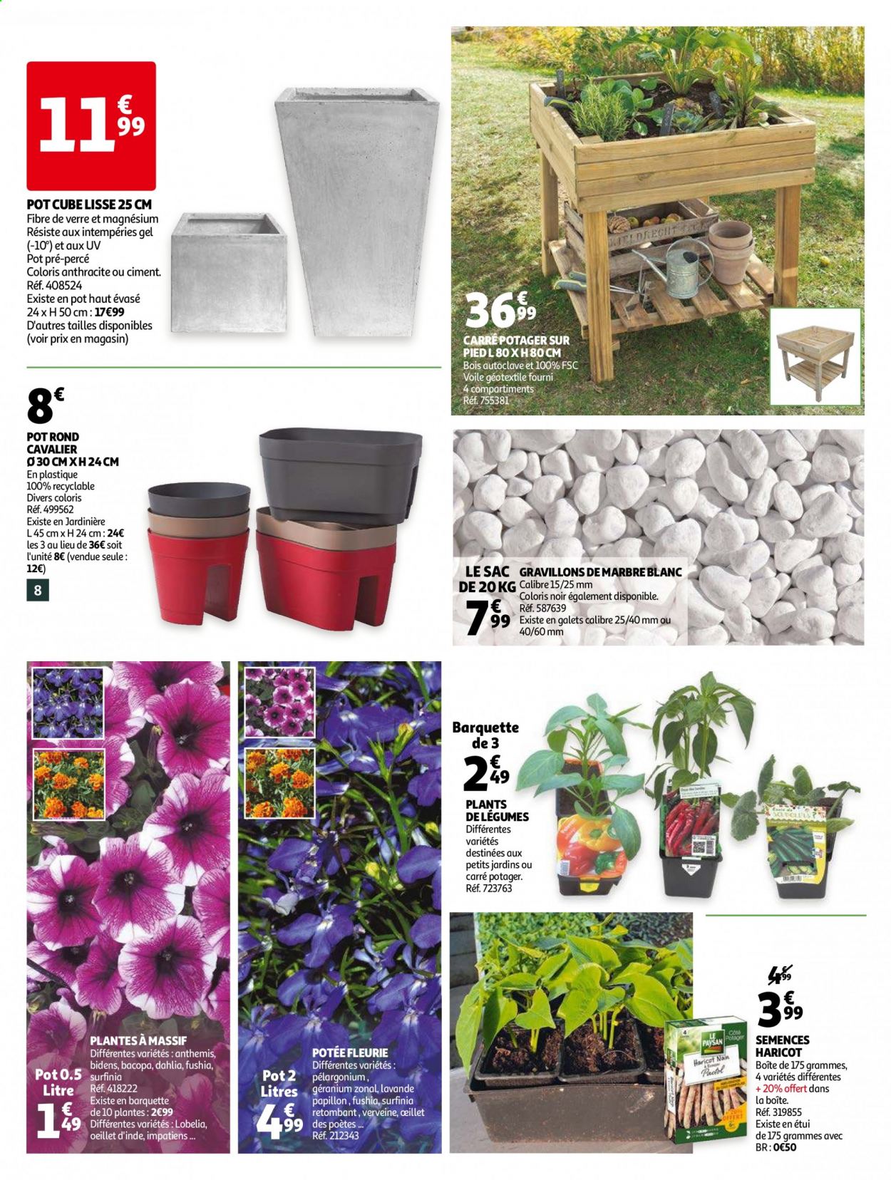 thumbnail - Catalogue Auchan - 07/04/2021 - 18/04/2021 - Produits soldés - haricots, sac à main, plantes vivaces, lavande, jardinière, carré potager, pot rond, Magne B6. Page 8.