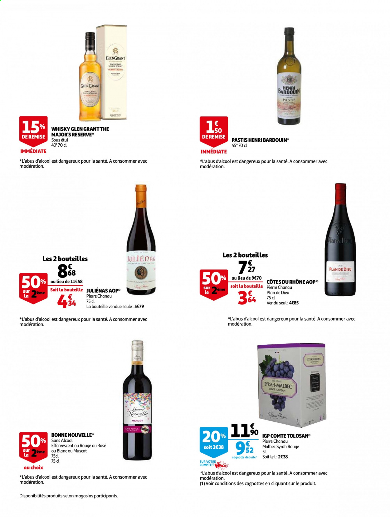 thumbnail - Catalogue Auchan - 06/04/2021 - 20/04/2021 - Produits soldés - Côtes du Rhône, vin rouge, vin, whisky, pastis. Page 10.