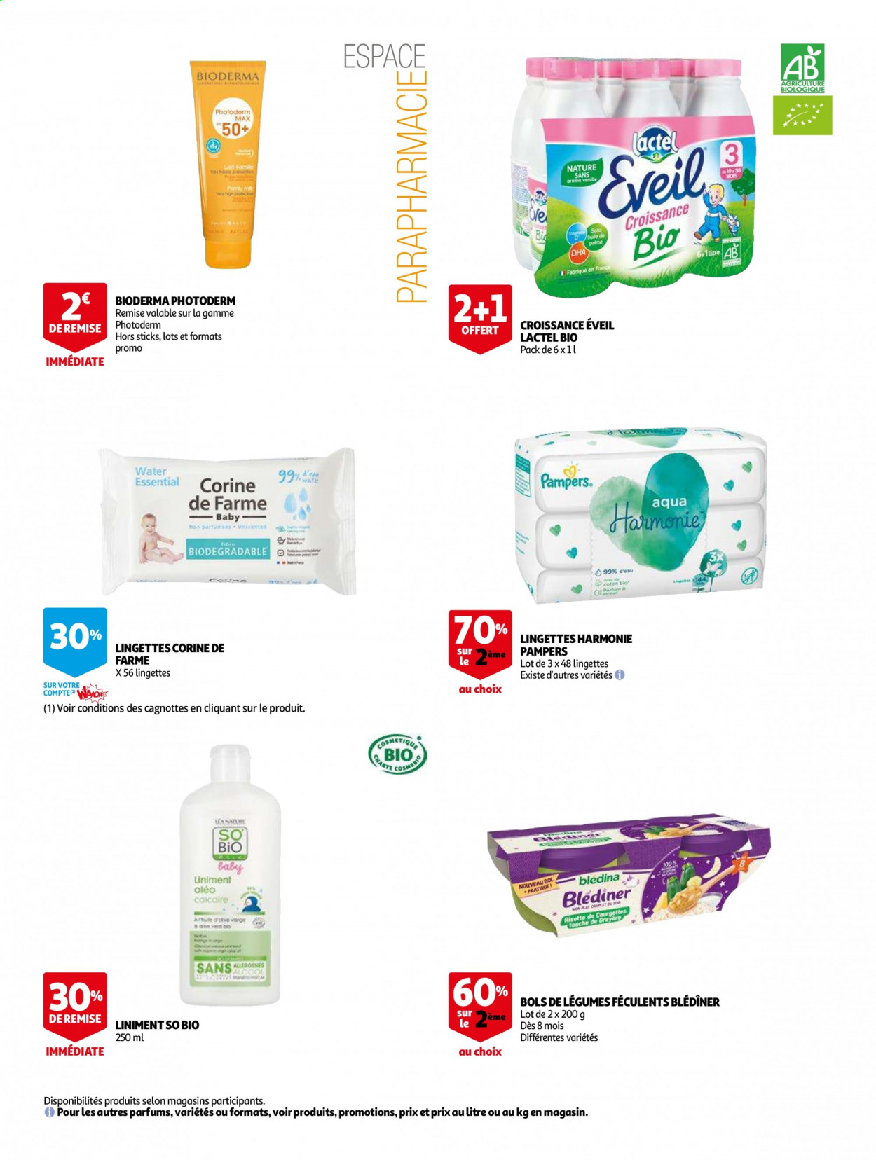 thumbnail - Catalogue Auchan - 06/04/2021 - 20/04/2021 - Produits soldés - Lactel, Pampers, lingettes, Bioderma. Page 14.
