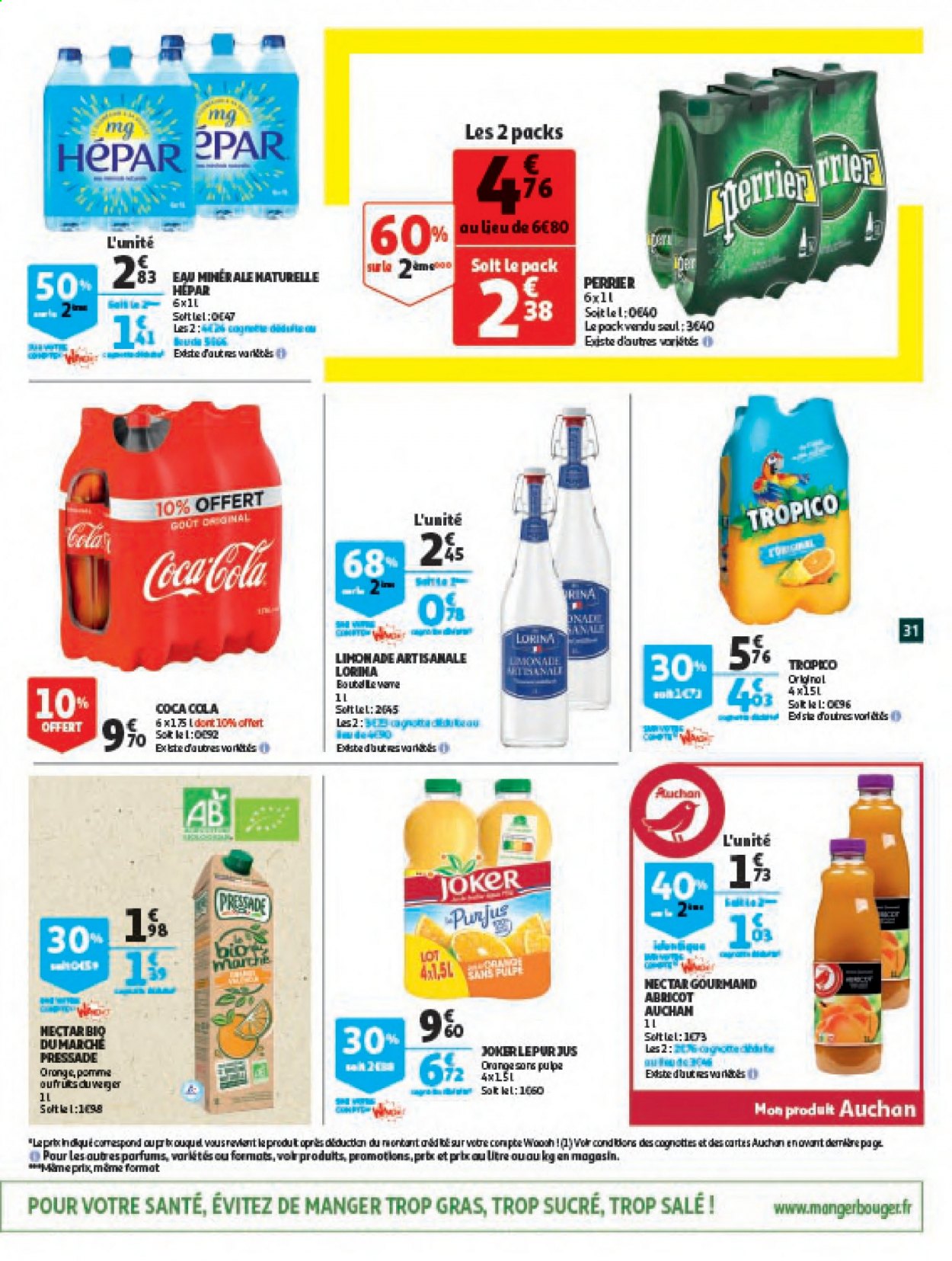 thumbnail - Catalogue Auchan - 06/04/2021 - 13/04/2021 - Produits soldés - pommes, abricots, colin, Coca-Cola, Joker, eau minérale, Perrier, Hépar. Page 31.