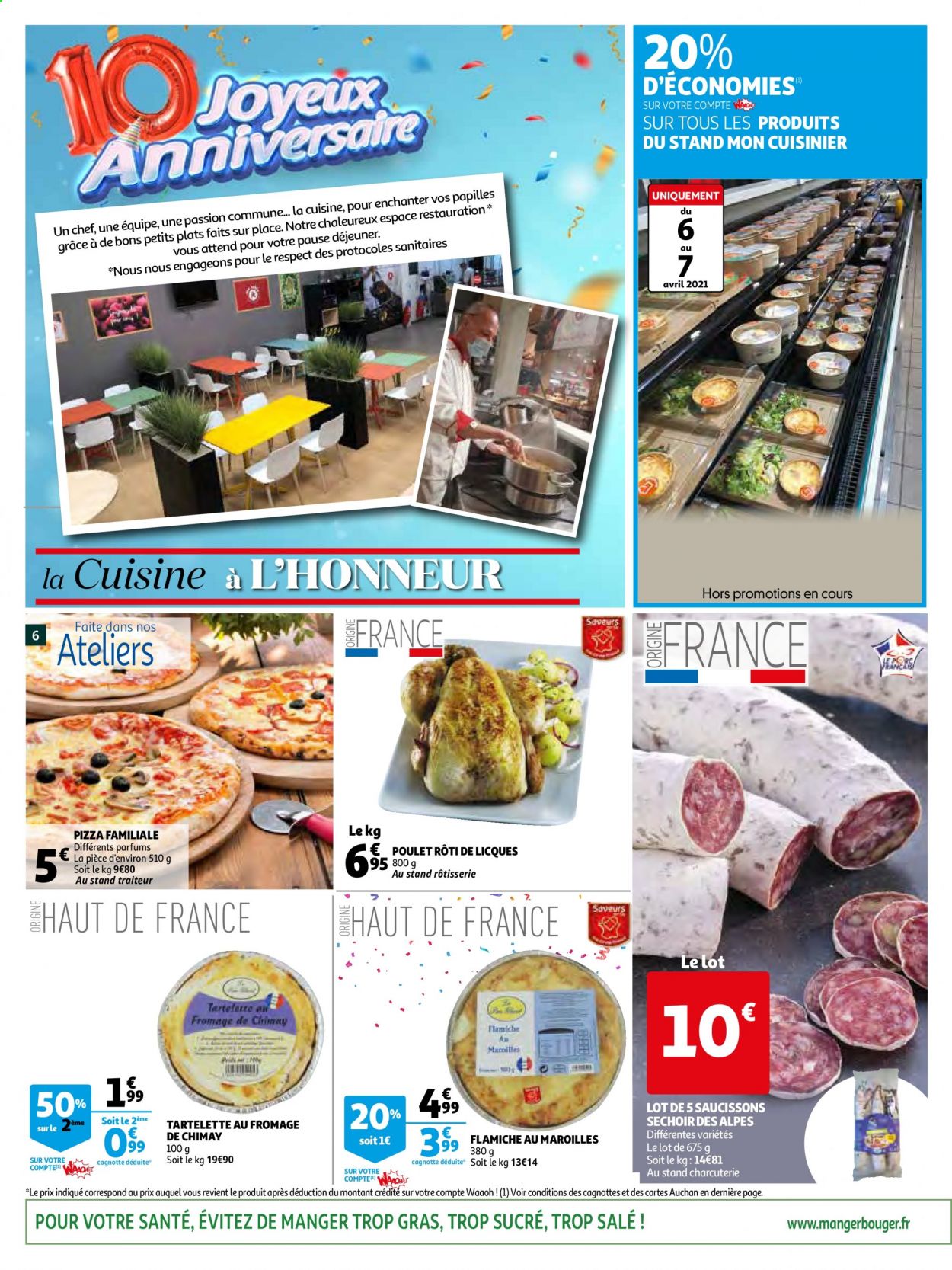 thumbnail - Catalogue Auchan - 06/04/2021 - 13/04/2021 - Produits soldés - poulet, pizza, poulet rôti, saucisson, étendoir. Page 6.