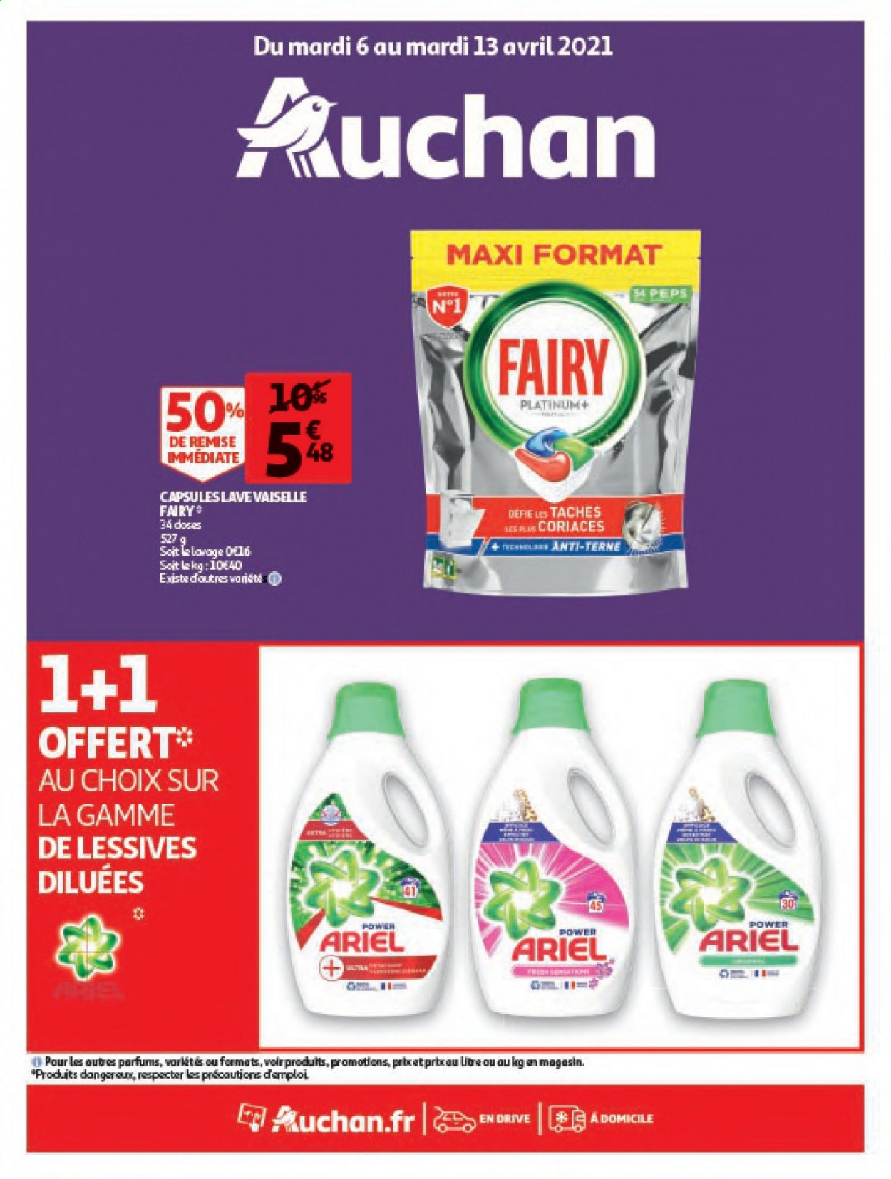 thumbnail - Catalogue Auchan - 06/04/2021 - 13/04/2021 - Produits soldés - Ariel, Fairy. Page 1.