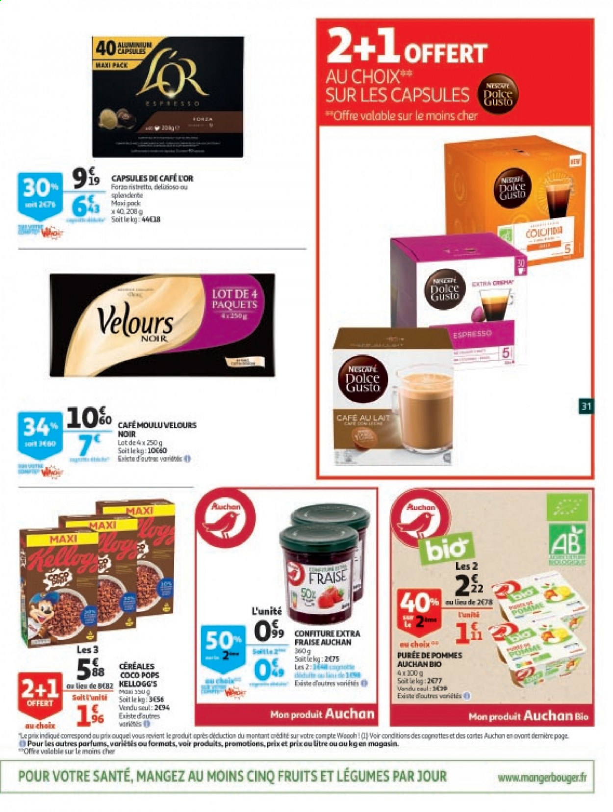 thumbnail - Catalogue Auchan - 06/04/2021 - 13/04/2021 - Produits soldés - Kellogg's, Coco Pops, céréales, confiture, café capsules. Page 31.