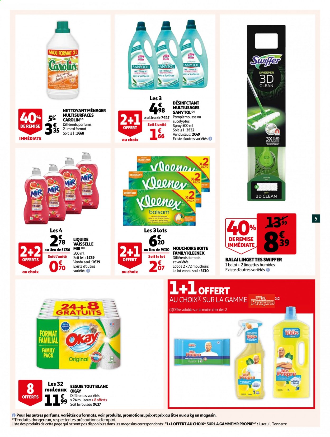 thumbnail - Catalogue Auchan - 06/04/2021 - 13/04/2021 - Produits soldés - mouchoirs, Sanytol, Mir, Mr. Propre, liquide vaisselle, balai. Page 5.
