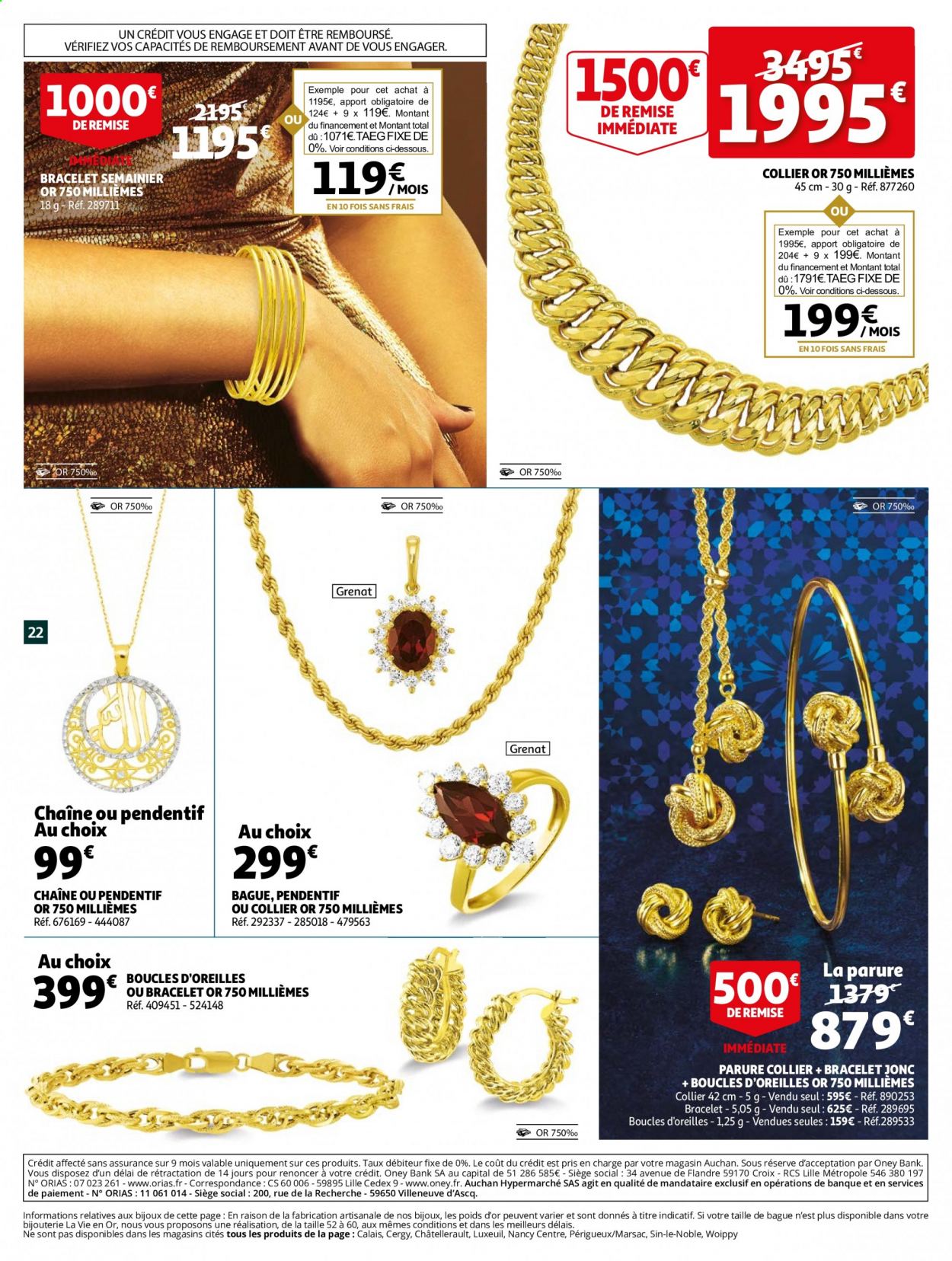 thumbnail - Catalogue Auchan - 07/04/2021 - 30/04/2021 - Produits soldés - bague, bijouterie, boucles d'oreilles, bracelet. Page 22.