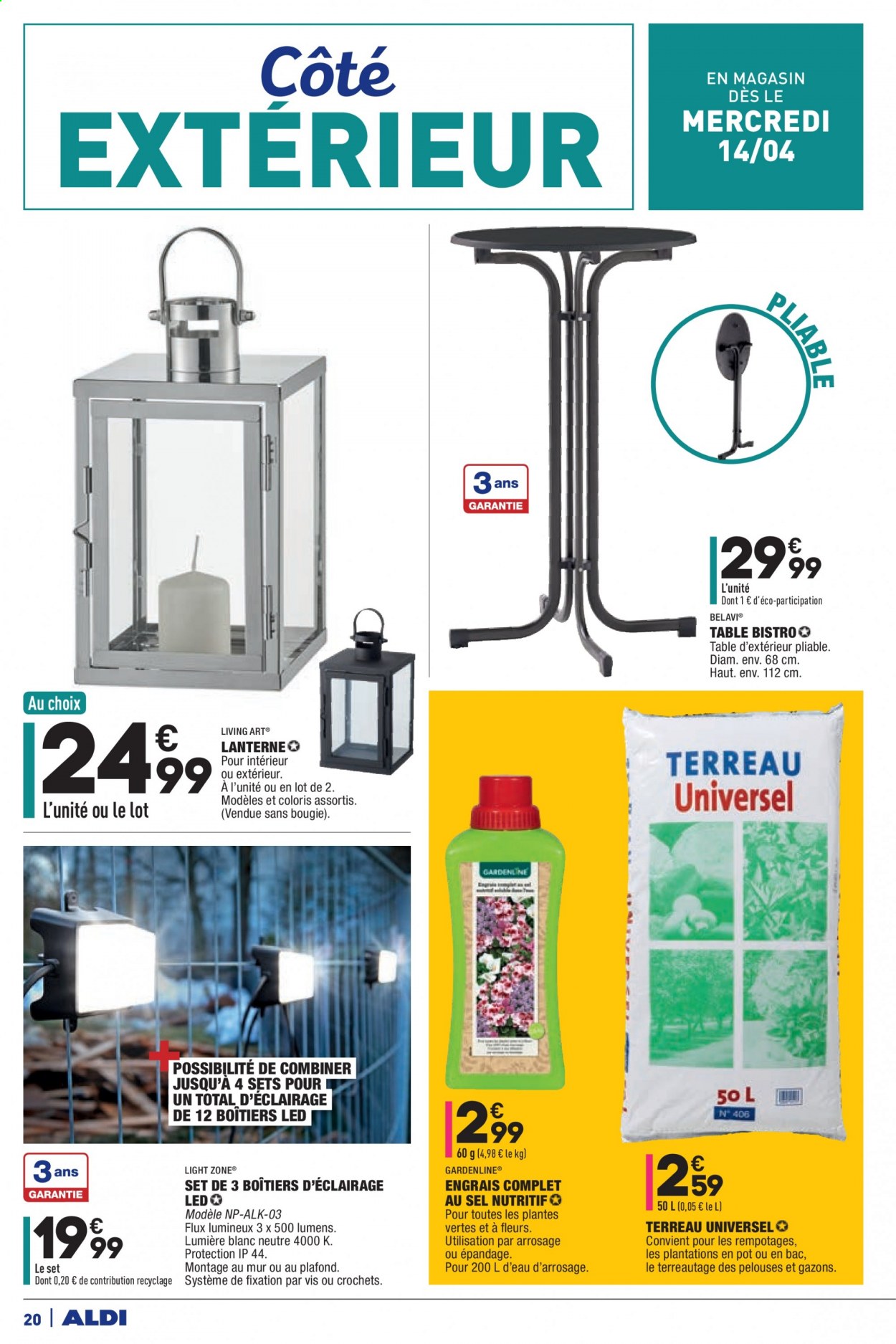 thumbnail - Catalogue ALDI - 13/04/2021 - 19/04/2021 - Produits soldés - bougie, table, lanterne, fleur, terreau, engrais. Page 20.