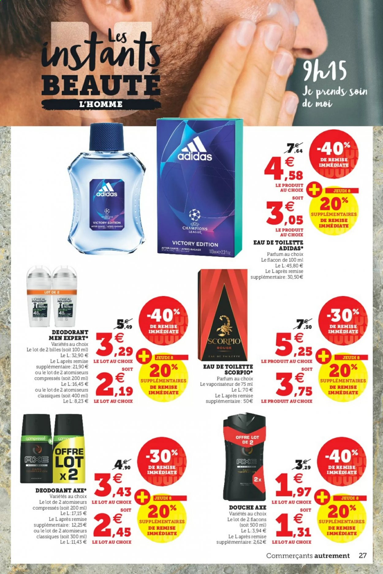 thumbnail - Catalogue HYPER U - 07/04/2021 - 17/04/2021 - Produits soldés - Adidas, L'Oréal, Axe, déodorant, desodorisant, eau de toilette. Page 27.