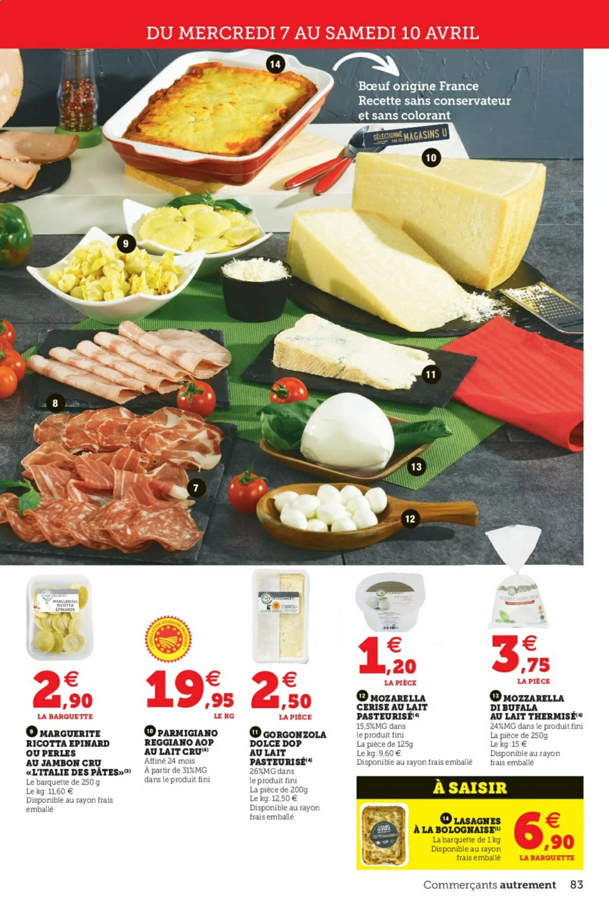 thumbnail - Catalogue HYPER U - 07/04/2021 - 17/04/2021 - Produits soldés - lasagnes, fromage, gorgonzola, mozzarella, parmesan. Page 83.