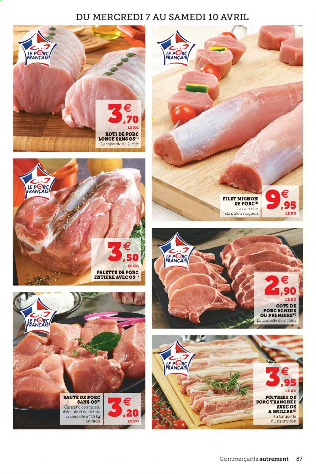 thumbnail - Catalogue HYPER U - 07/04/2021 - 17/04/2021 - Produits soldés - côtes de porc, côtes de porc échine, filet mignon, rôti de porc, sauté de porc, poitrine de porc, viande de porc, longe de porc, palette de porc. Page 87.