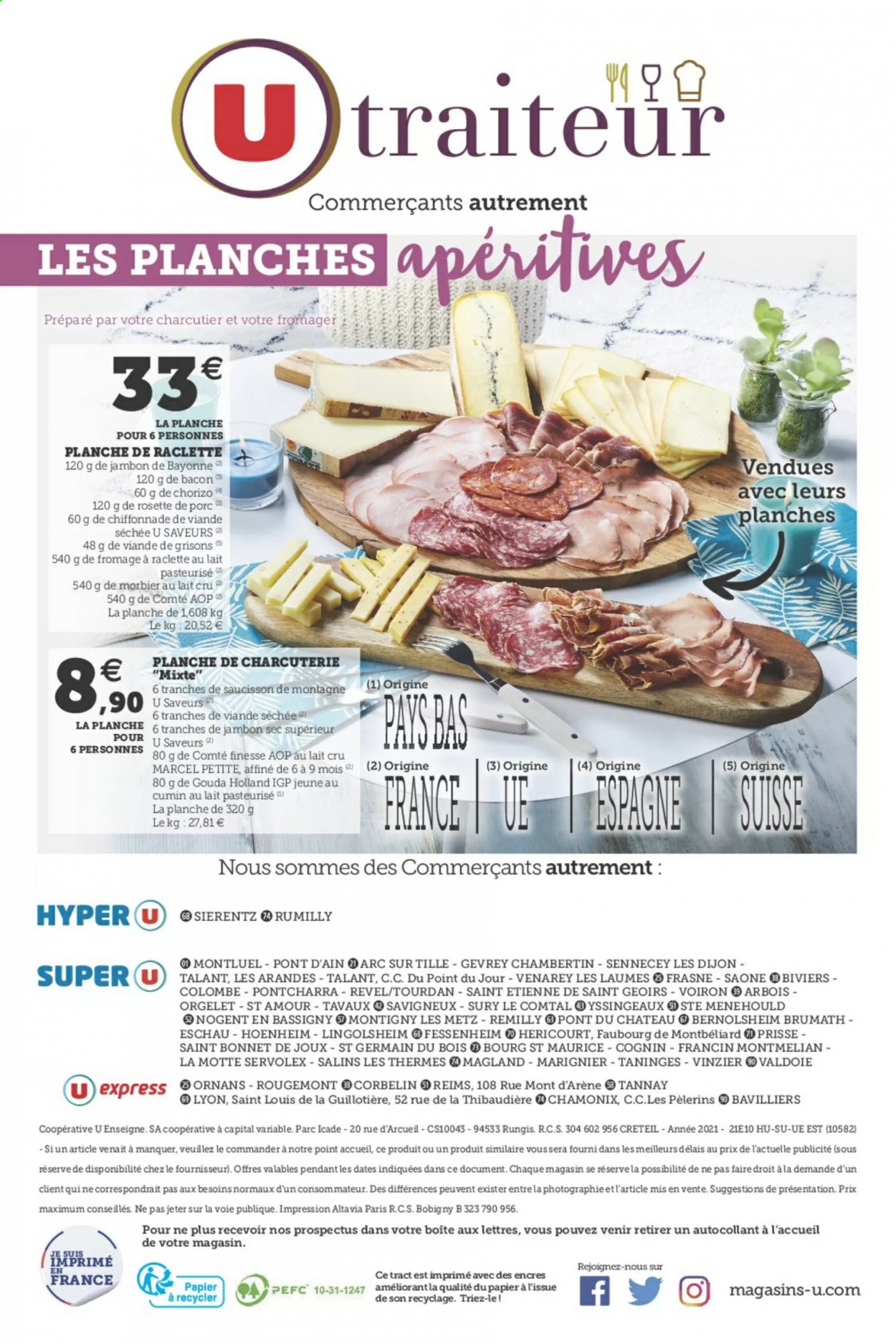 thumbnail - Catalogue Magasins U - 06/04/2021 - 02/10/2021 - Produits soldés - chorizo, jambon sec, rosette, bacon, viande séchée, saucisson, fromage à raclette, La Raclette, Morbier, bonnet. Page 20.