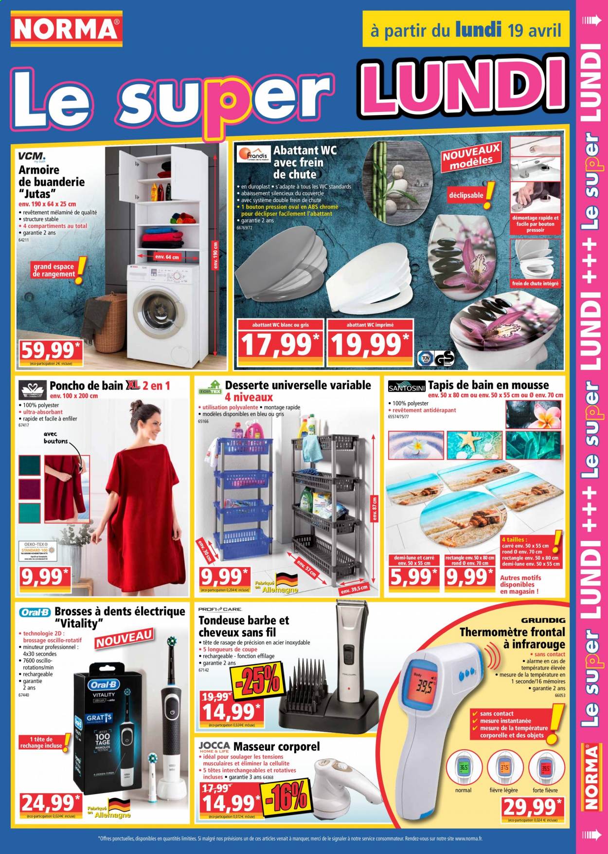 thumbnail - Catalogue Norma - 14/04/2021 - 20/04/2021 - Produits soldés - armoire, thermomètre, tapis, tapis de bain, desserte, tondeuse, thermomètre frontal. Page 13.