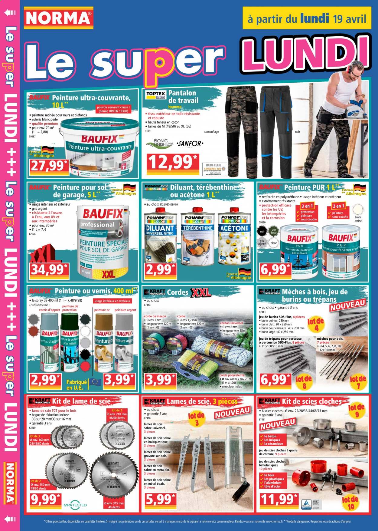 thumbnail - Catalogue Norma - 14/04/2021 - 20/04/2021 - Produits soldés - mèches, pantalon, scie sabre, burins, pantalon de travail. Page 14.
