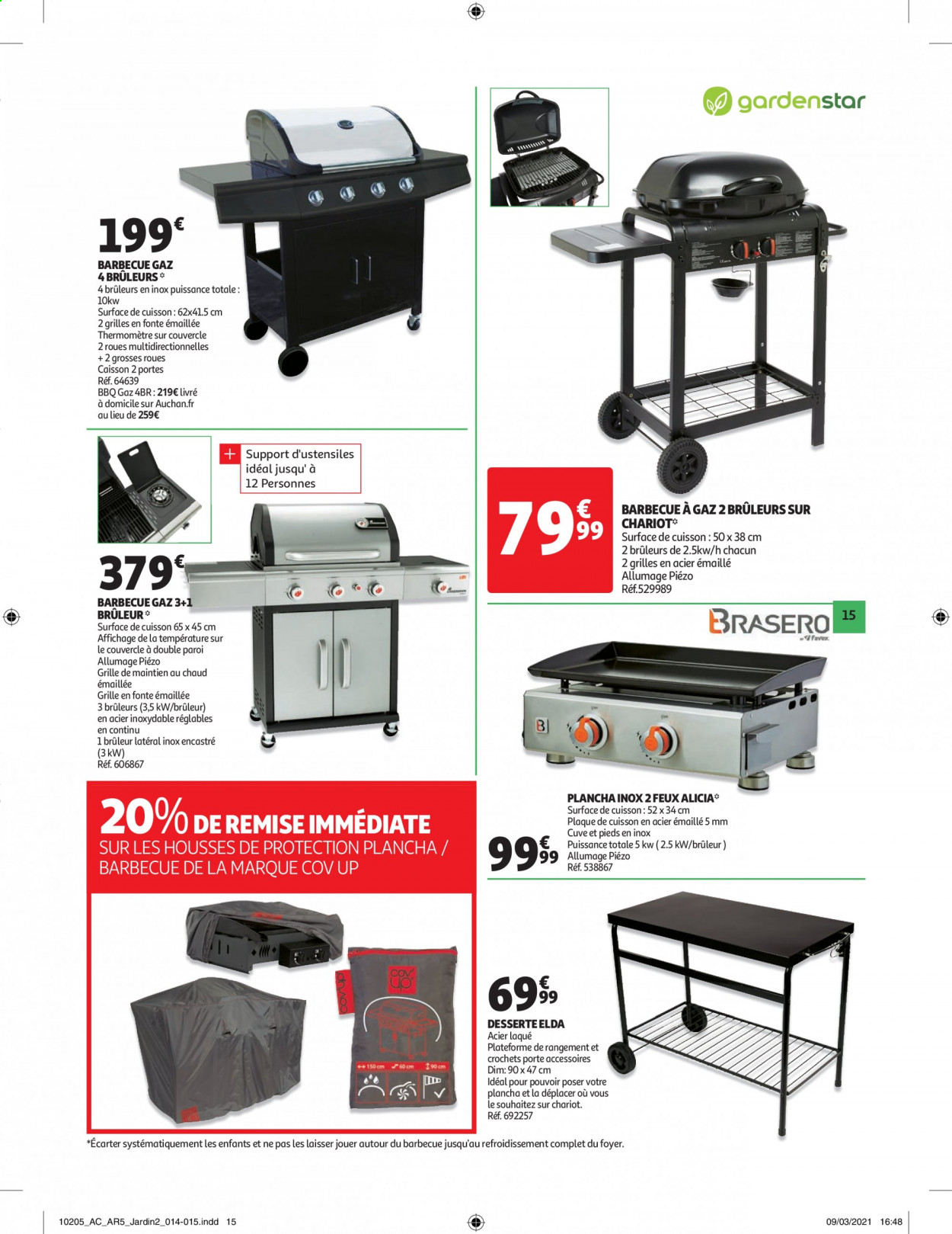 thumbnail - Catalogue Auchan - 07/04/2021 - 18/04/2021 - Produits soldés - thermomètre, livre, desserte, caisson, barbecue, plancha. Page 15.