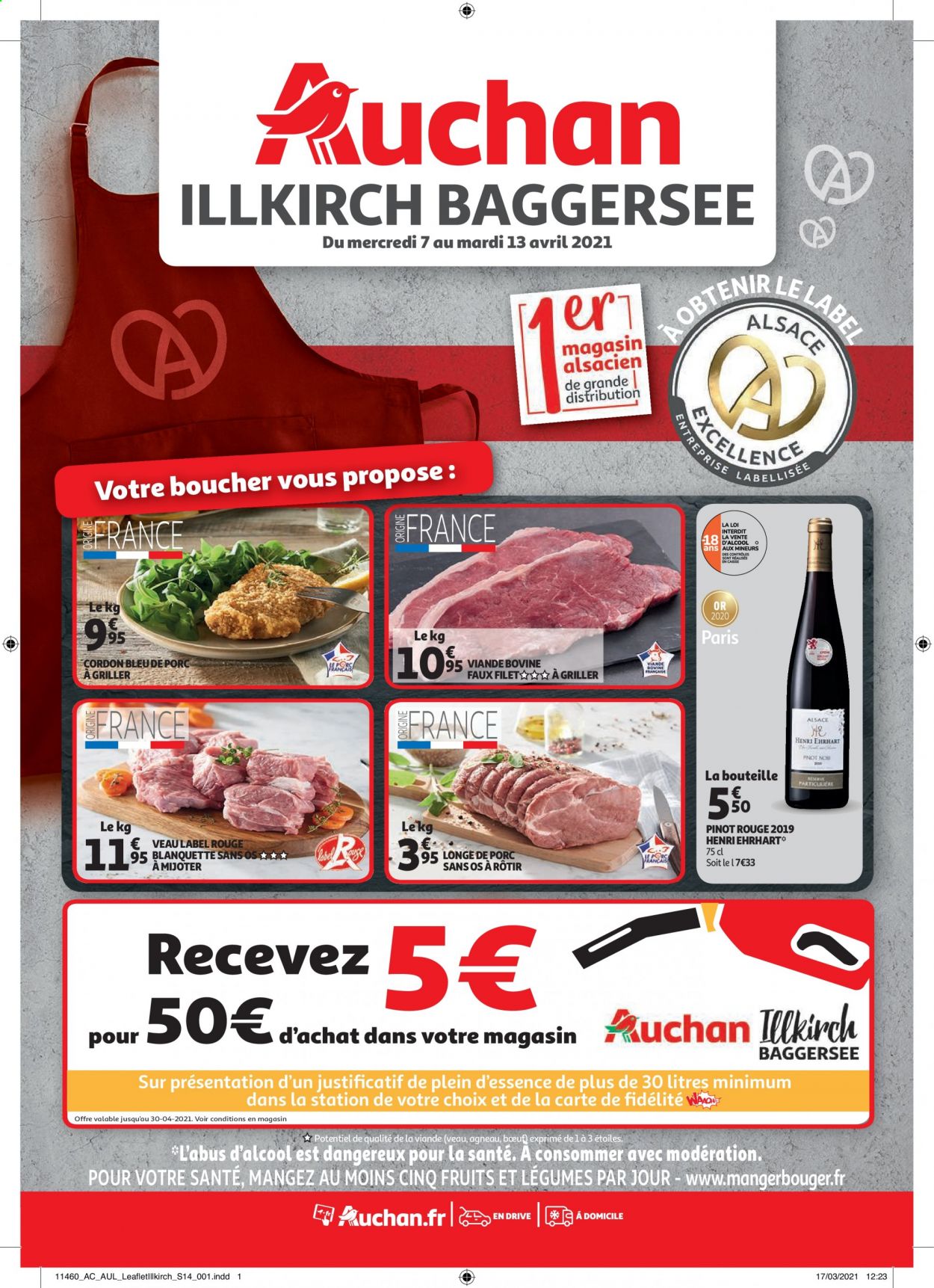 thumbnail - Catalogue Auchan - 07/04/2021 - 13/04/2021 - Produits soldés - longe de porc, viande de veau, cordon bleu. Page 1.