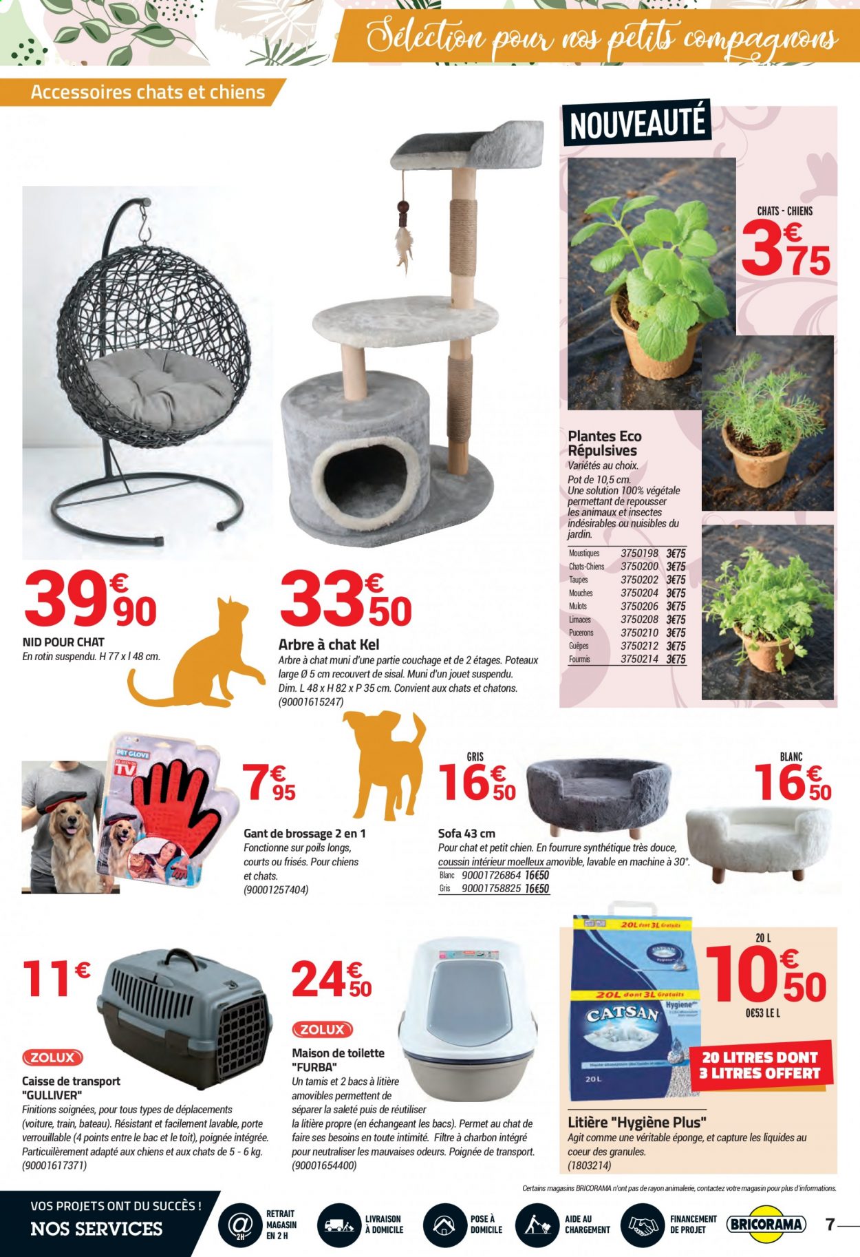 thumbnail - Catalogue Bricorama - 07/04/2021 - 25/04/2021 - Produits soldés - éponge, coussin, arbre à chat, litière, toilettes pour animaux, gant de brossage. Page 7.