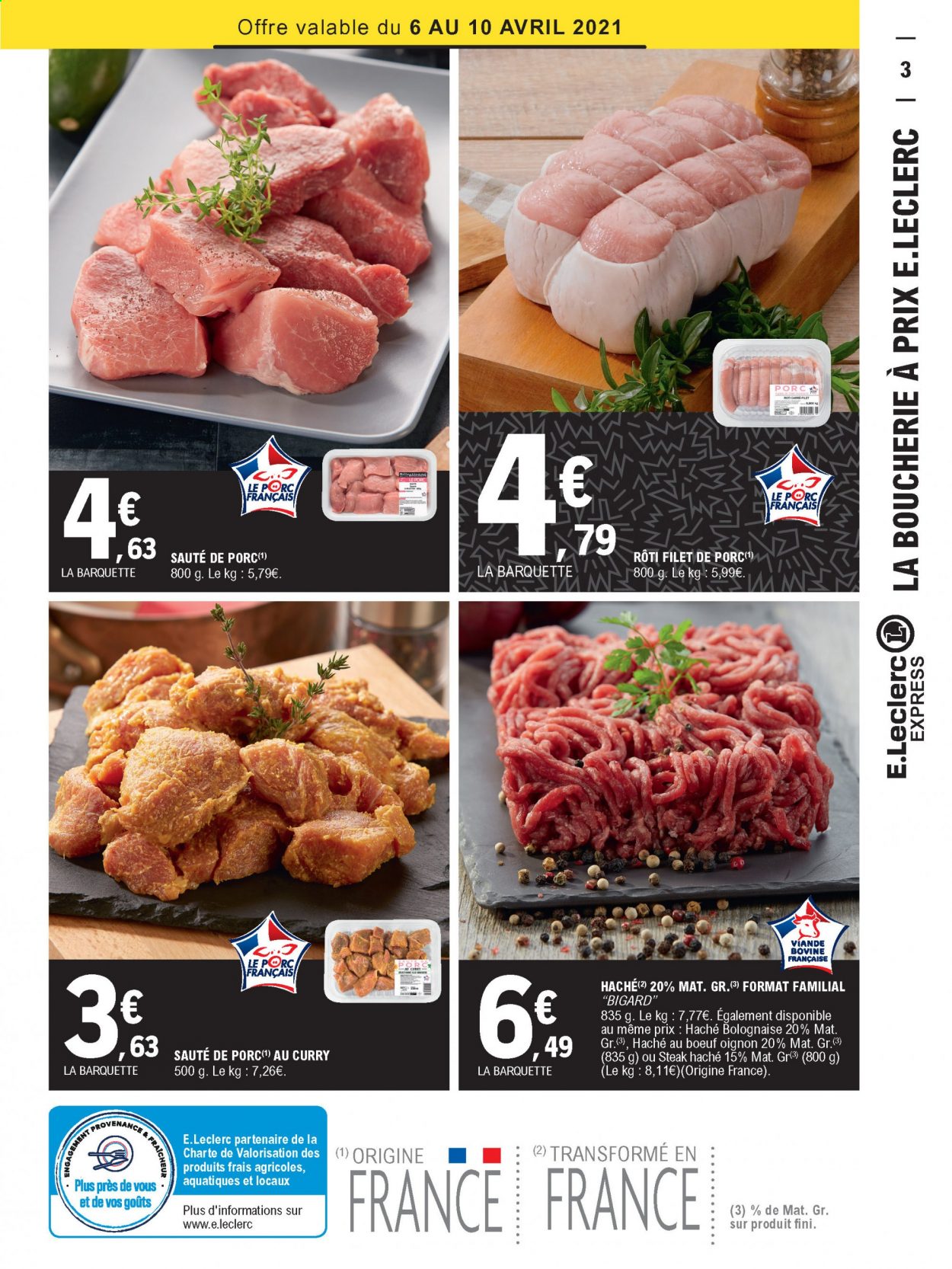 thumbnail - Catalogue E.Leclerc - 06/04/2021 - 17/06/2021 - Produits soldés - sauté de porc, steak haché, viande hachée. Page 3.