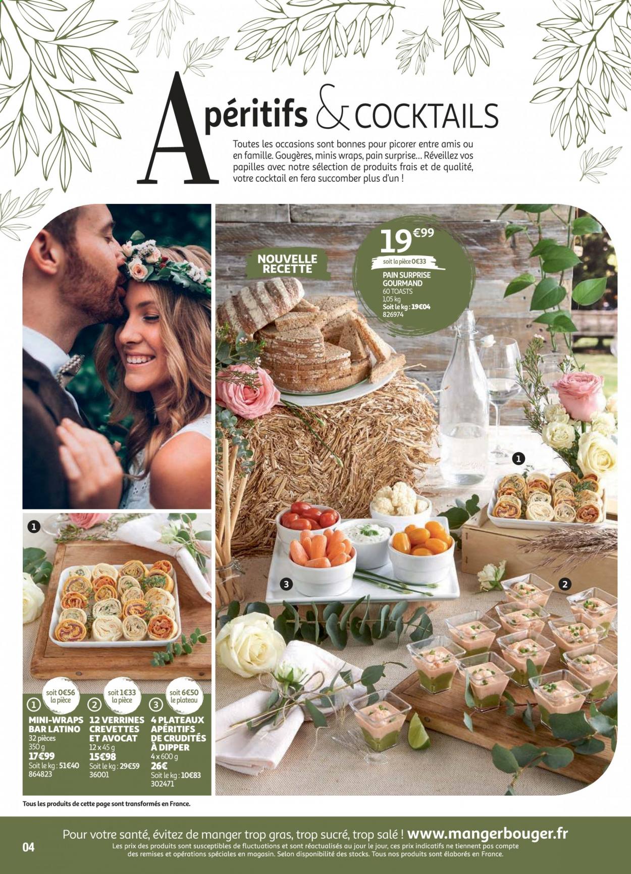 thumbnail - Catalogue Auchan - Produits soldés - tortilla, pain, toast, Pain Surprise, crevettes, gougères. Page 4.