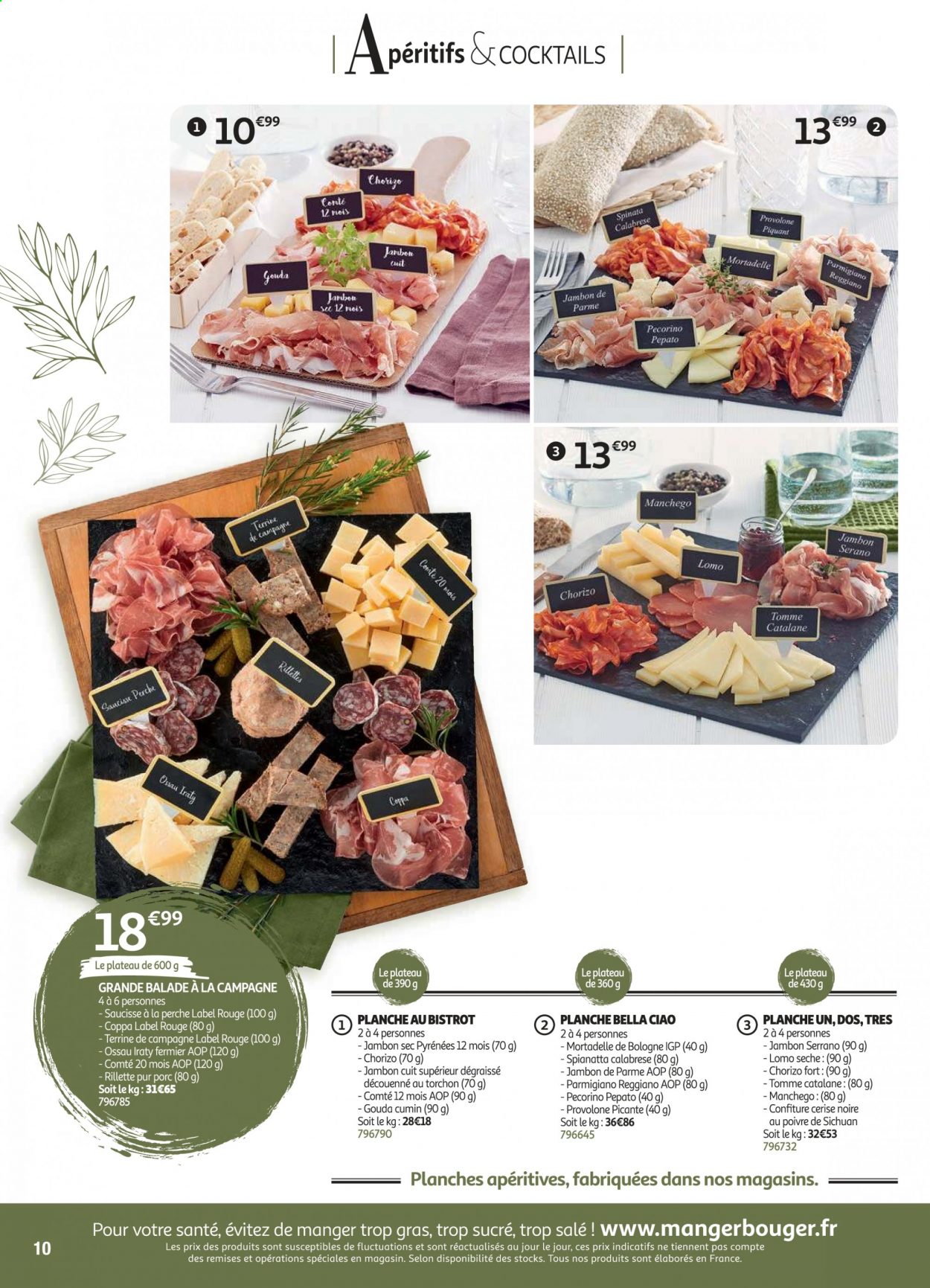 thumbnail - Catalogue Auchan - Produits soldés - jambon, chorizo, coppa, jambon sec, jambon de parme, mortadella, saucisse, terrine, Comté, fromage, Ossau-Iraty, parmesan, Manchego, confiture. Page 10.
