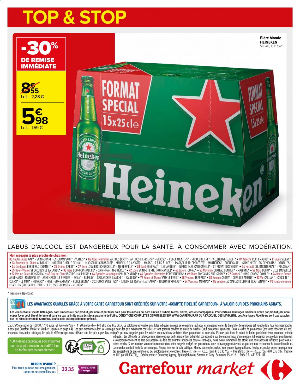 thumbnail - Catalogue Carrefour Market - 13/04/2021 - 25/04/2021 - Produits soldés - bière blonde, Heineken, Perrier, vin. Page 14.
