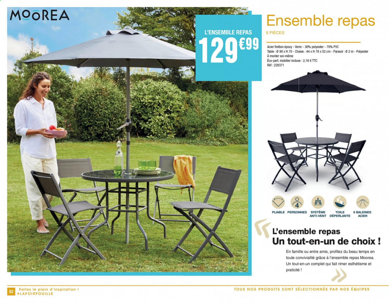 thumbnail - Catalogue La Foir'Fouille - Produits soldés - verre, table, chaise, parasol. Page 52.