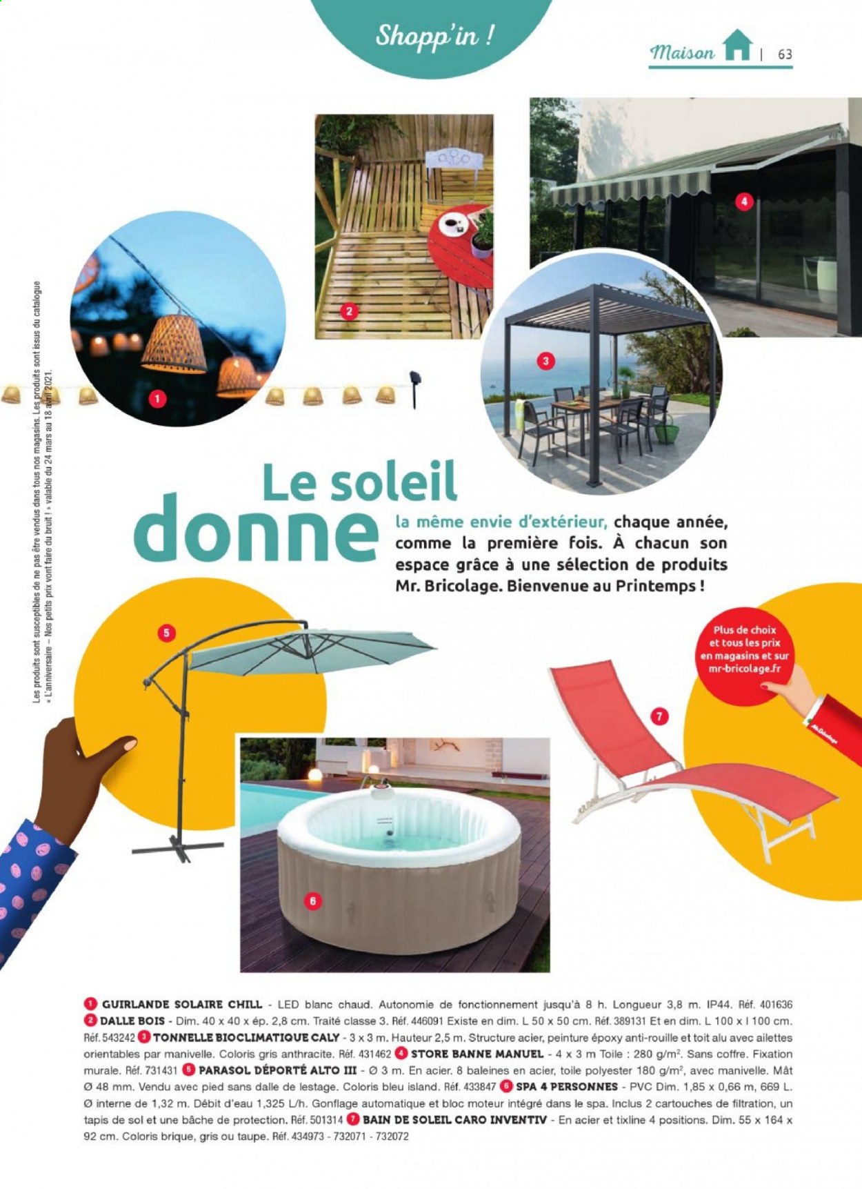 thumbnail - Catalogue Mr. Bricolage - Produits soldés - bain de soleil, tonnelle, parasol, parasol déporté. Page 63.