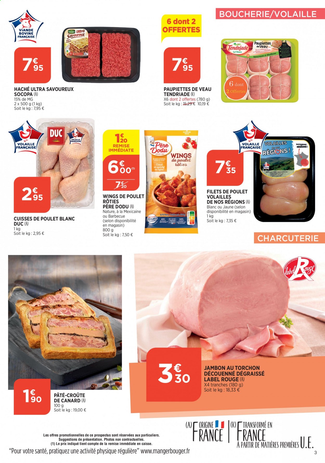 thumbnail - Catalogue Bi1 - 14/04/2021 - 19/04/2021 - Produits soldés - paupiette, filet de poulet, cuisses de poulet, viande de poulet, Père Dodu, jambon, barbecue. Page 3.