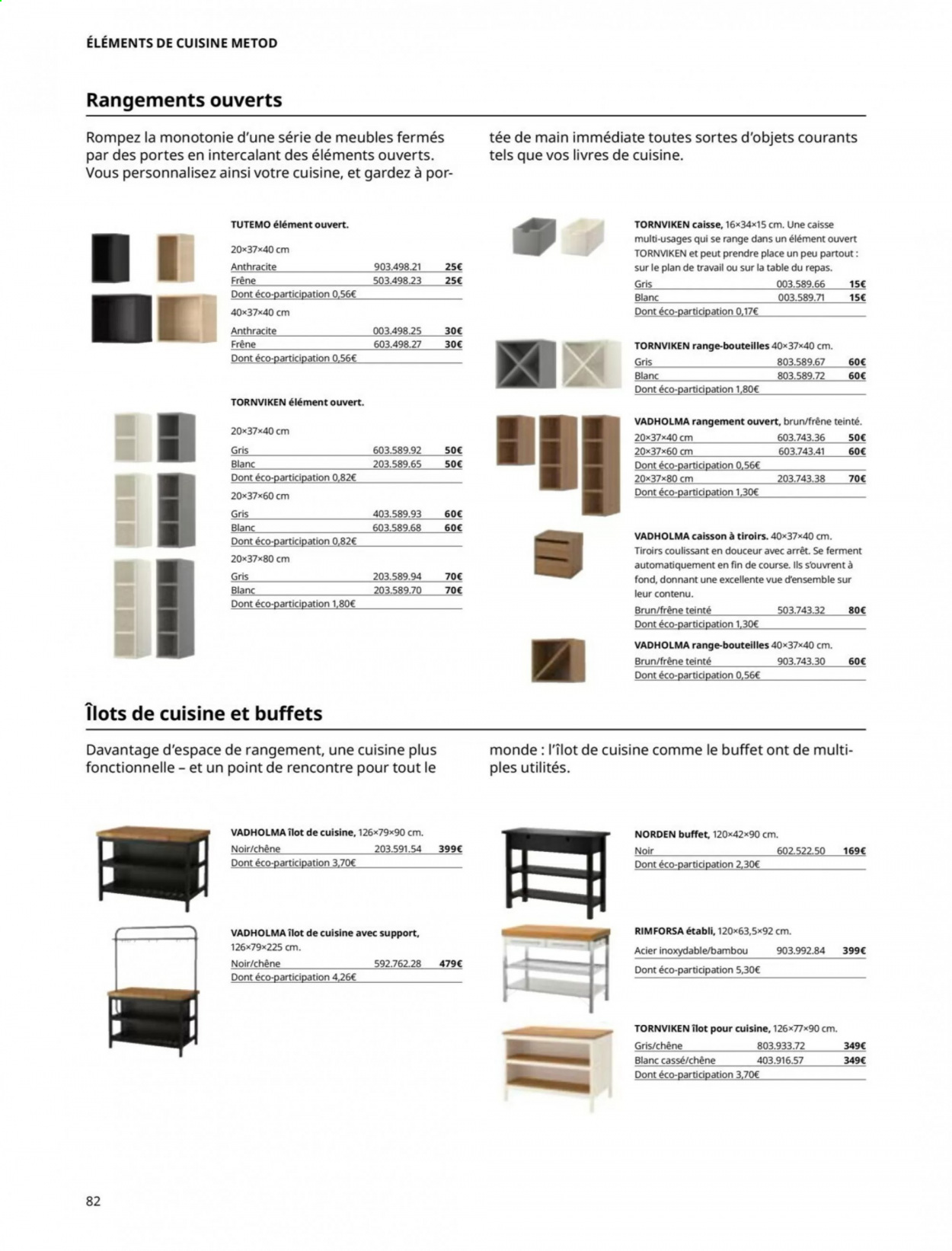 thumbnail - Catalogue IKEA - Produits soldés - table, établi, caisson à tiroirs, plan de travail, range bouteilles, buffet. Page 82.