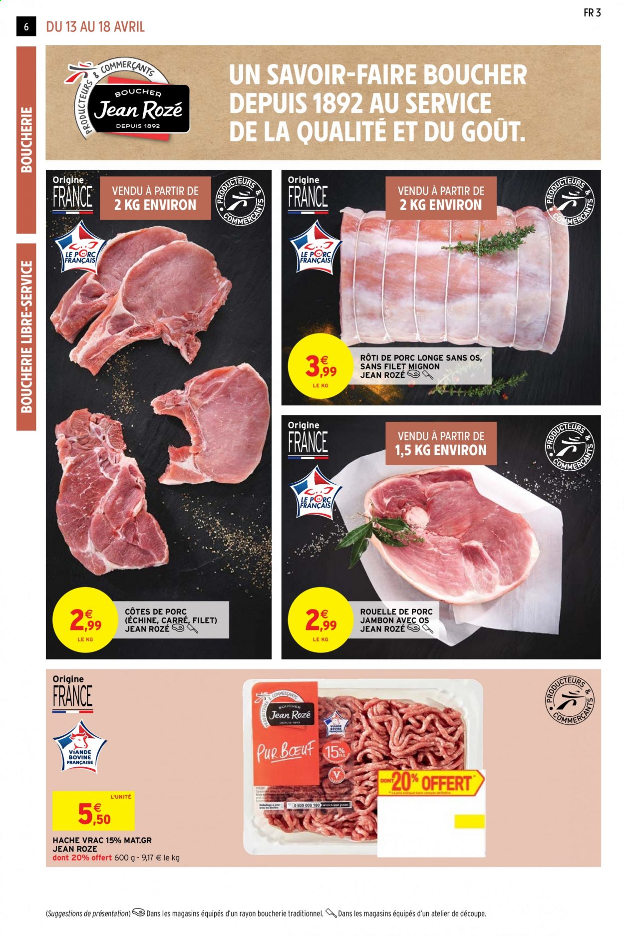 thumbnail - Catalogue Intermarché Contact - 13/04/2021 - 18/04/2021 - Produits soldés - côtes de porc, filet mignon, rôti de porc, viande de porc, longe de porc, haché vrac, jambon. Page 6.