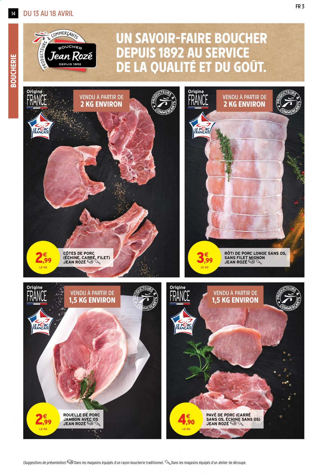 thumbnail - Catalogue Intermarché Hyper - 13/04/2021 - 18/04/2021 - Produits soldés - côtes de porc, filet mignon, rôti de porc, viande de porc, longe de porc, jambon. Page 14.
