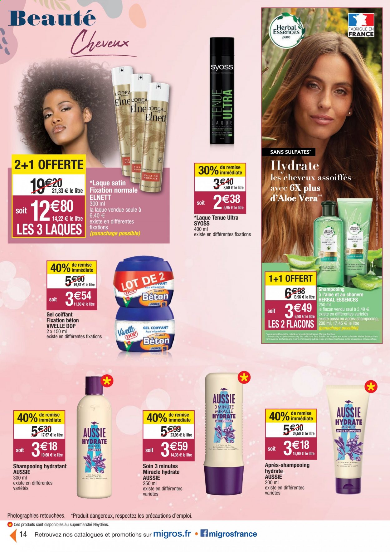 thumbnail - Catalogue Migros France - 13/04/2021 - 25/04/2021 - Produits soldés - mangue, shampooing, Aussie, Syoss, bambou. Page 14.