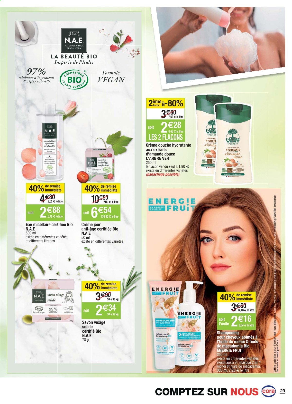 thumbnail - Catalogue Cora - 13/04/2021 - 24/04/2021 - Produits soldés - savon, L'Arbre Vert, crème de douche, shampooing, crème de jour, masque. Page 29.