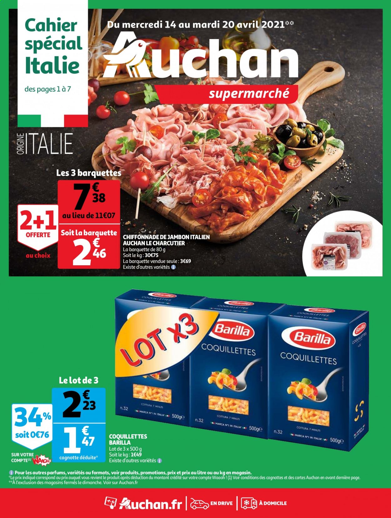 thumbnail - Catalogue Auchan - 14/04/2021 - 20/04/2021 - Produits soldés - Barilla, cahier. Page 1.